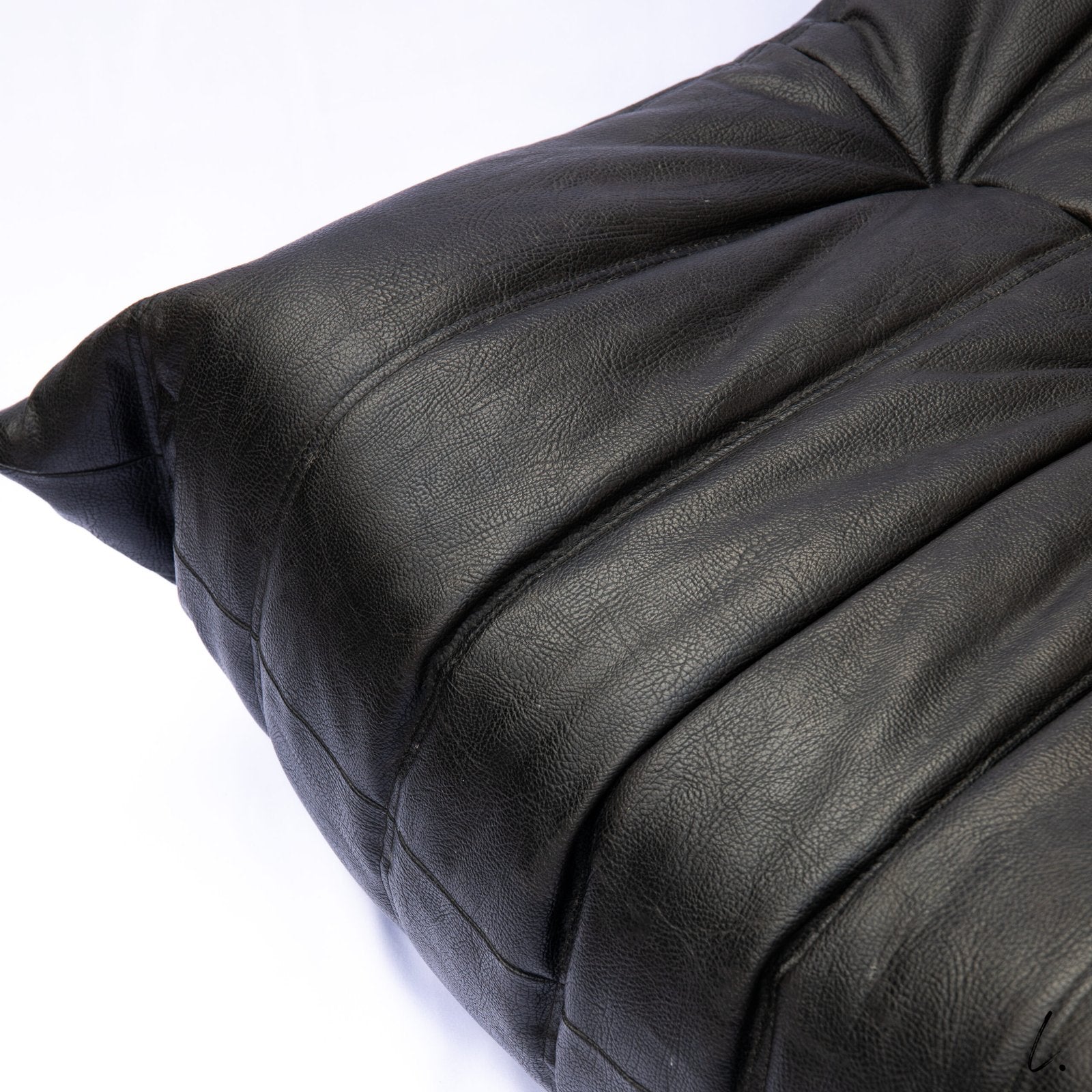 TOGO OTTOMAN IN BLACK LEATHER, LIGNE ROSET, 1980s