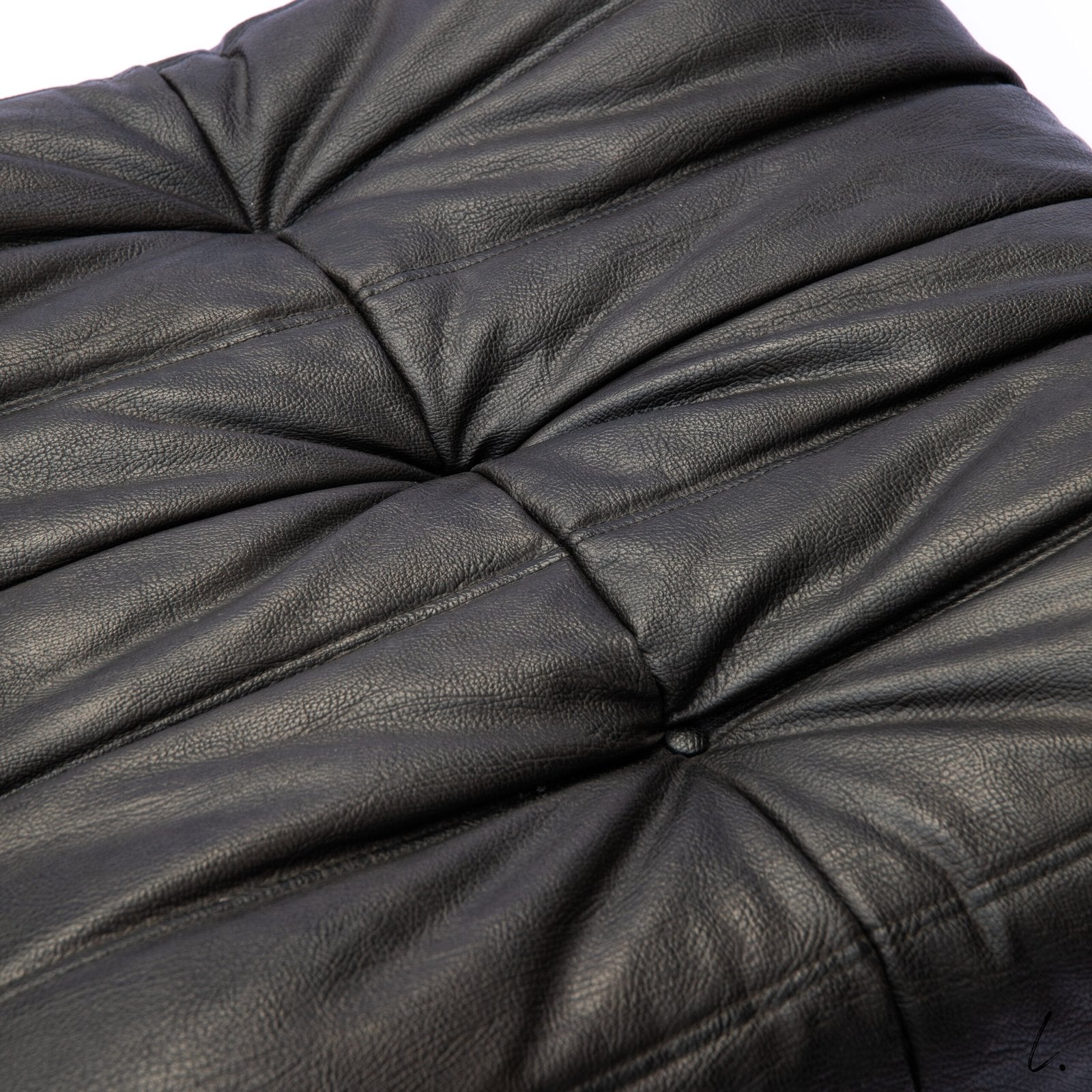 TOGO OTTOMAN IN BLACK LEATHER, LIGNE ROSET, 1980s