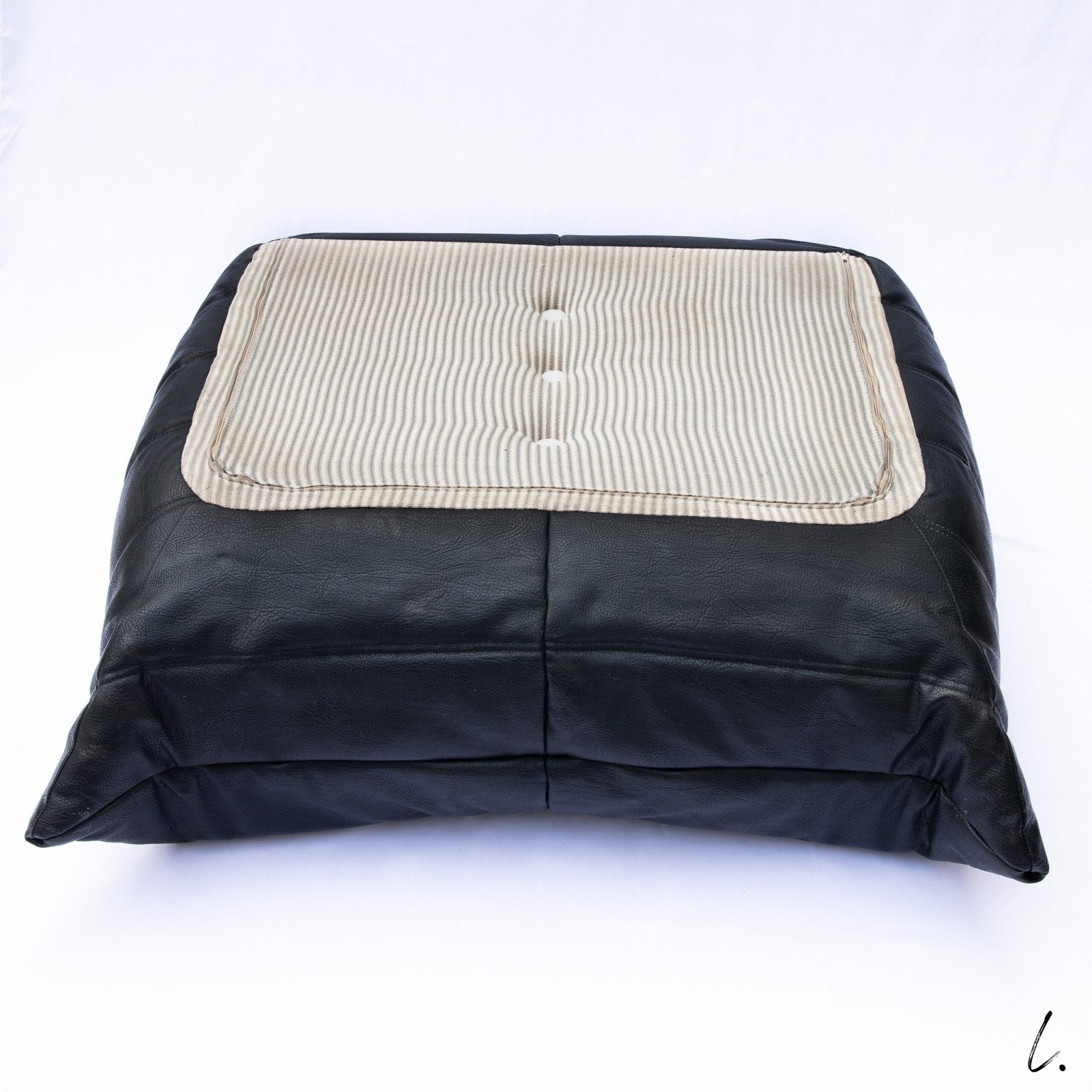 TOGO OTTOMAN IN BLACK LEATHER, LIGNE ROSET, 1980s