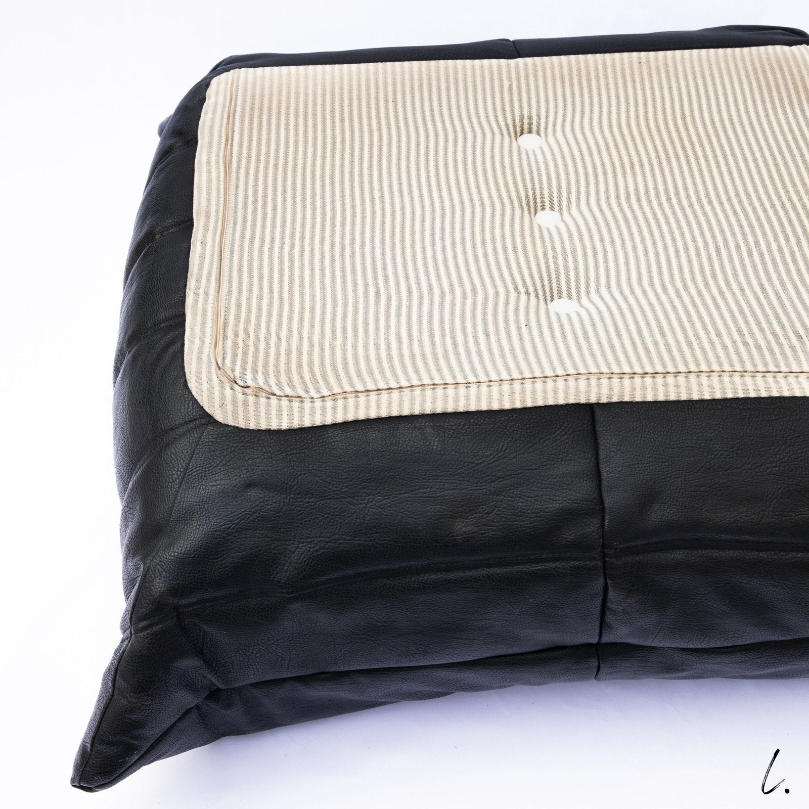 TOGO OTTOMAN IN BLACK LEATHER, LIGNE ROSET, 1980s