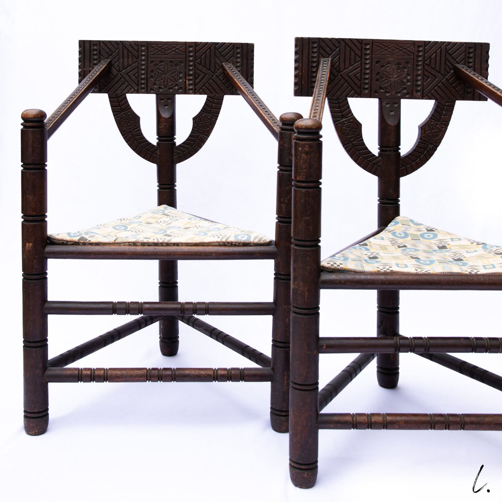 PAIR OF MONK CHAIRS IN SOLID OAK, SWEDEN, 1900