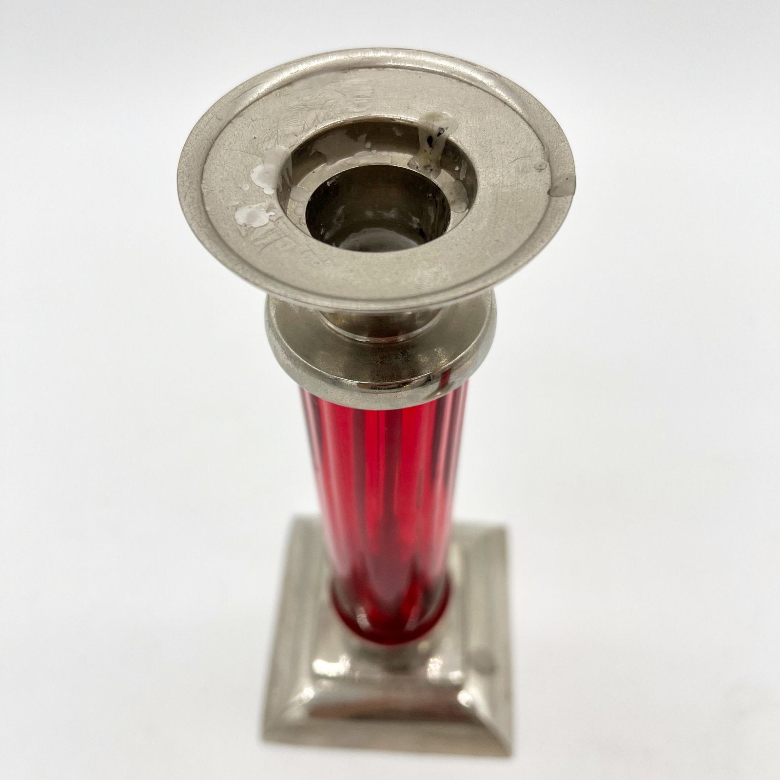 PAIRE DE BOUGEOIRS ROUGES POST BAUHAUS, 1930-50