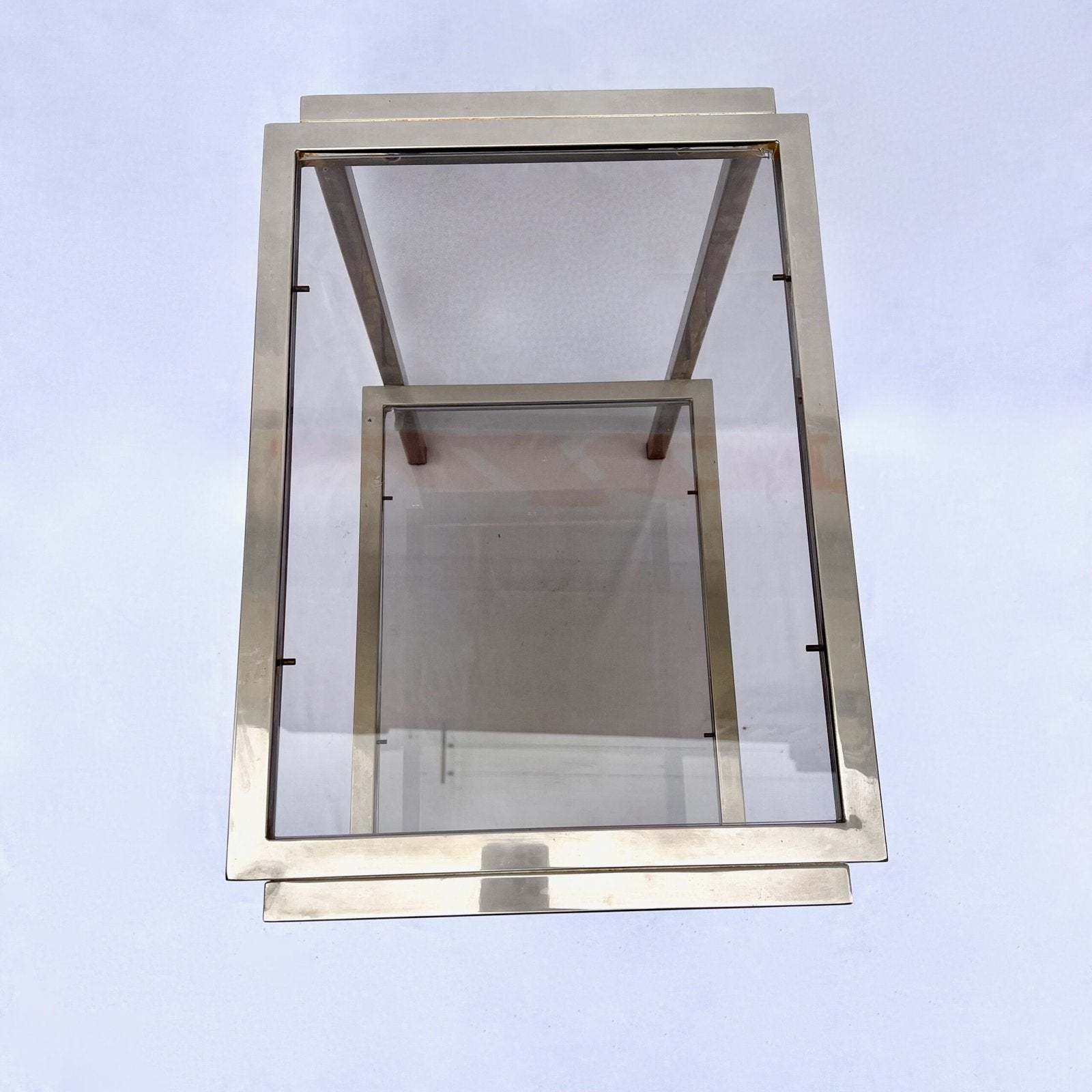 MODERNIST ACCENT TABLE, SMOKED GLASS & CHROME FRAME, 1970s
