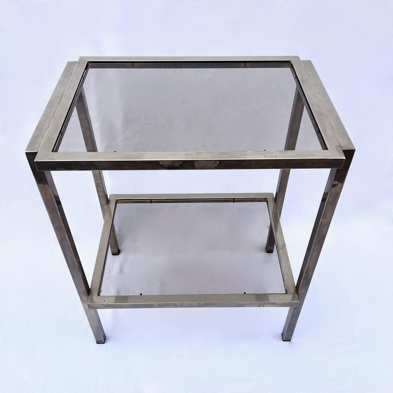 MODERNIST ACCENT TABLE, SMOKED GLASS & CHROME FRAME, 1970s