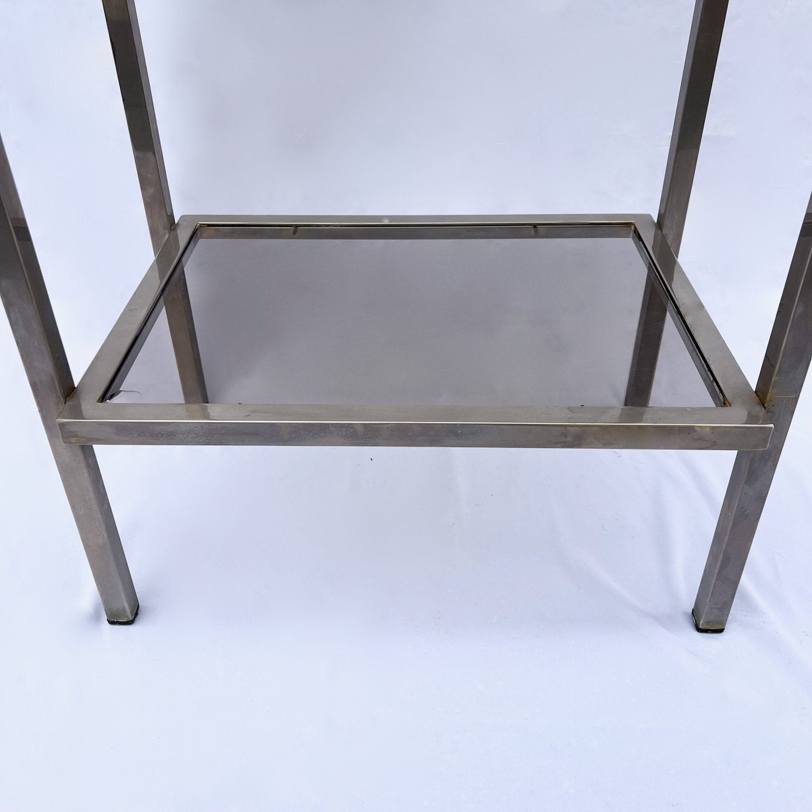 MODERNIST ACCENT TABLE, SMOKED GLASS & CHROME FRAME, 1970s