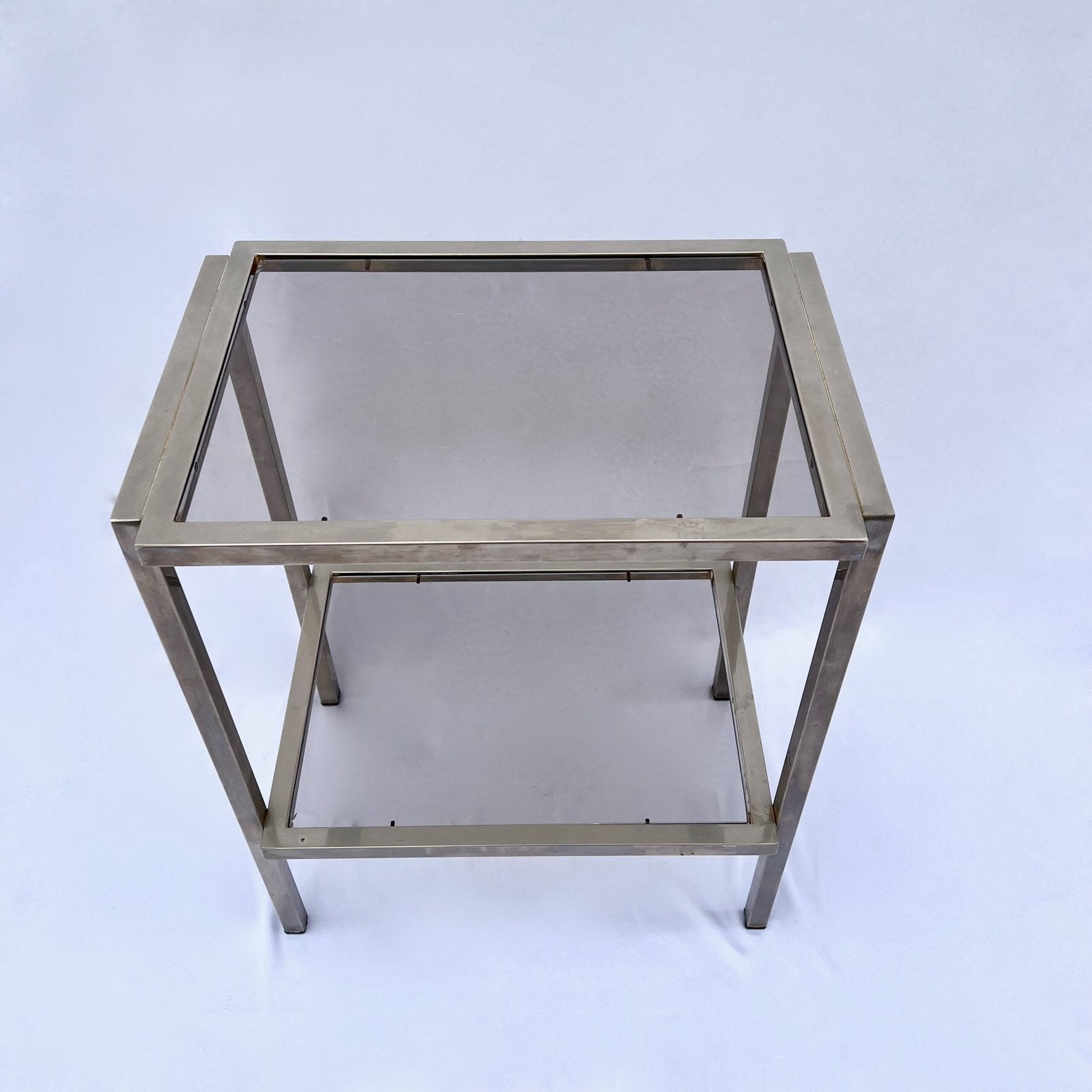 MODERNIST ACCENT TABLE, SMOKED GLASS & CHROME FRAME, 1970s