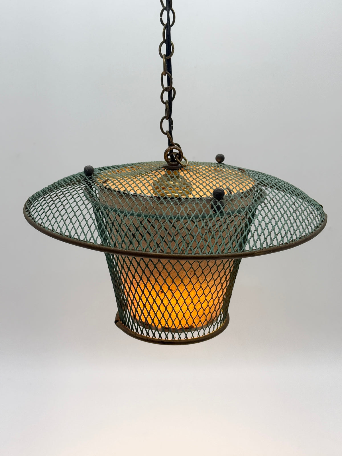 Suspension "Résille" en métal perforé, France 1950s