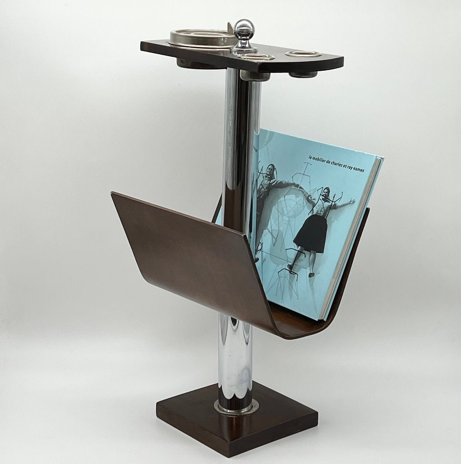 PORTE-REVUE "Servizio da fumo" BOIS / MÉTAL — ITALY, 1970s