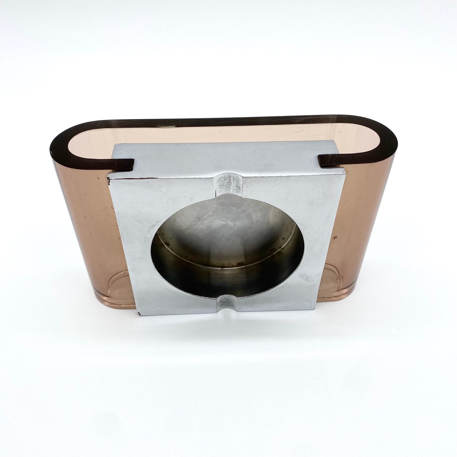 GRAND CENDRIER PLEXI ET CHROME PAR "MICHEL DUMAS", 1970s