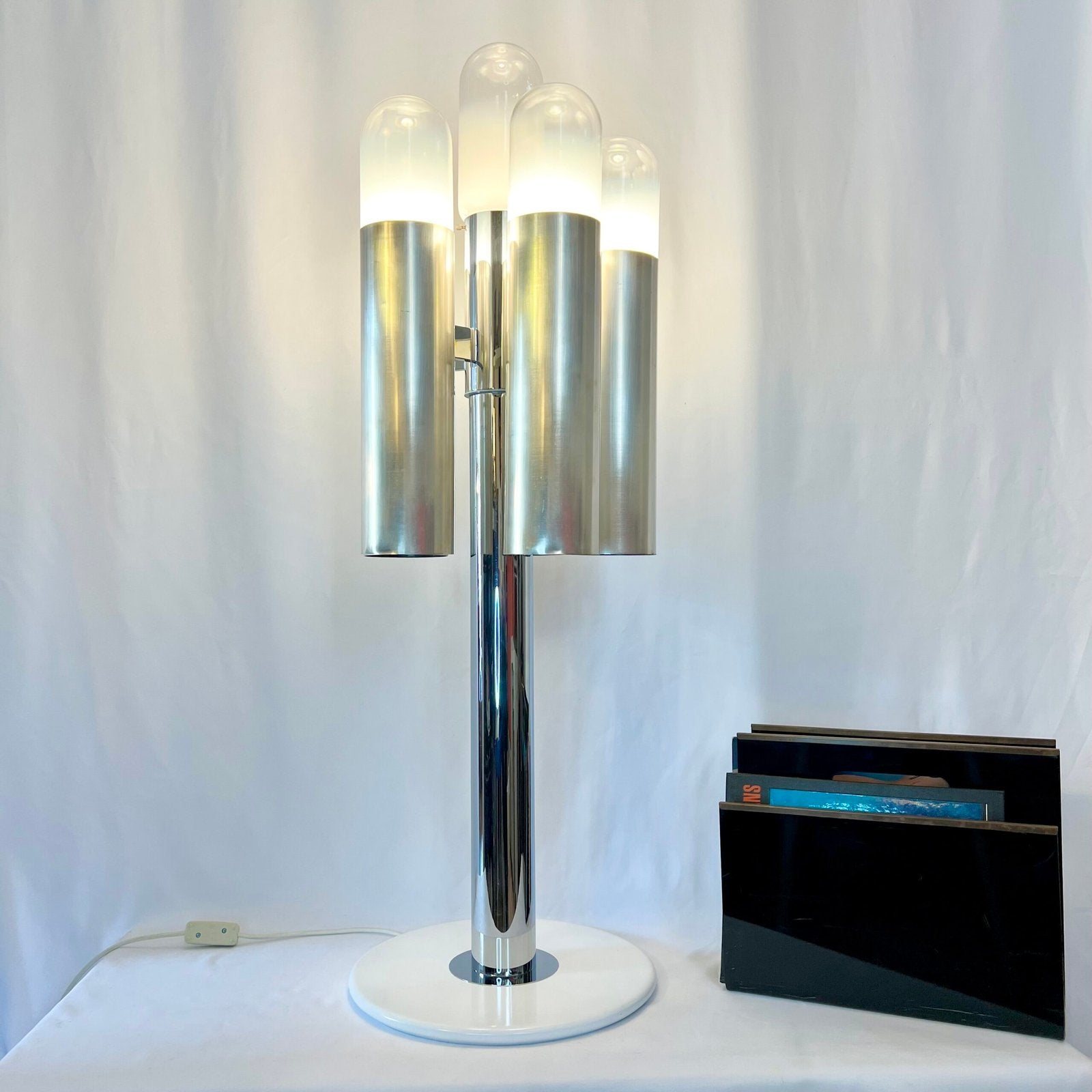 LAMPADAIRE "SPACE AGE" – ATTRIBUÉ À CARLO NASON, CHROME & MURANO, 1970s