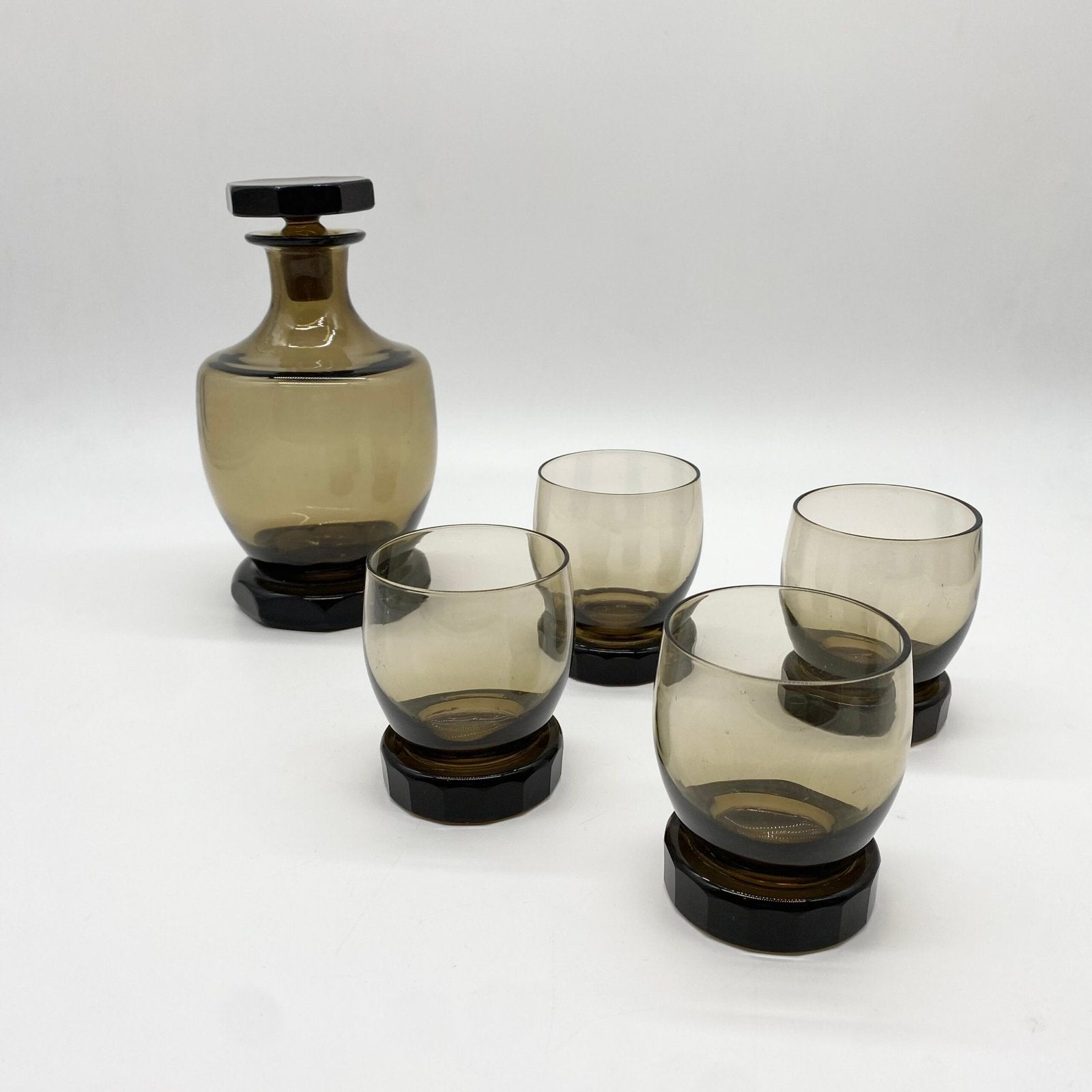 ENSEMBLE À WHISKY EN VERRE FUMÉ – 1970s