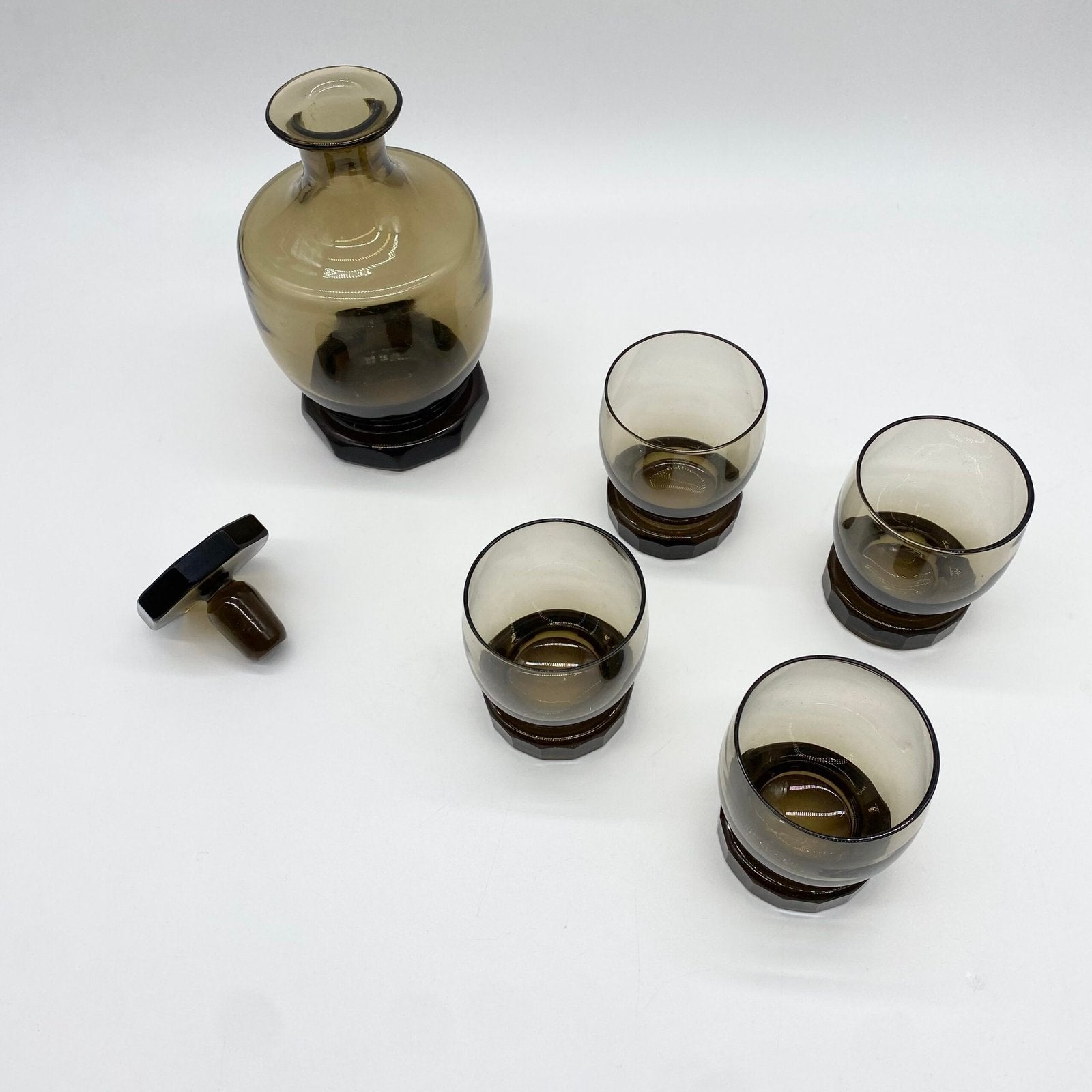 ENSEMBLE À WHISKY EN VERRE FUMÉ – 1970s