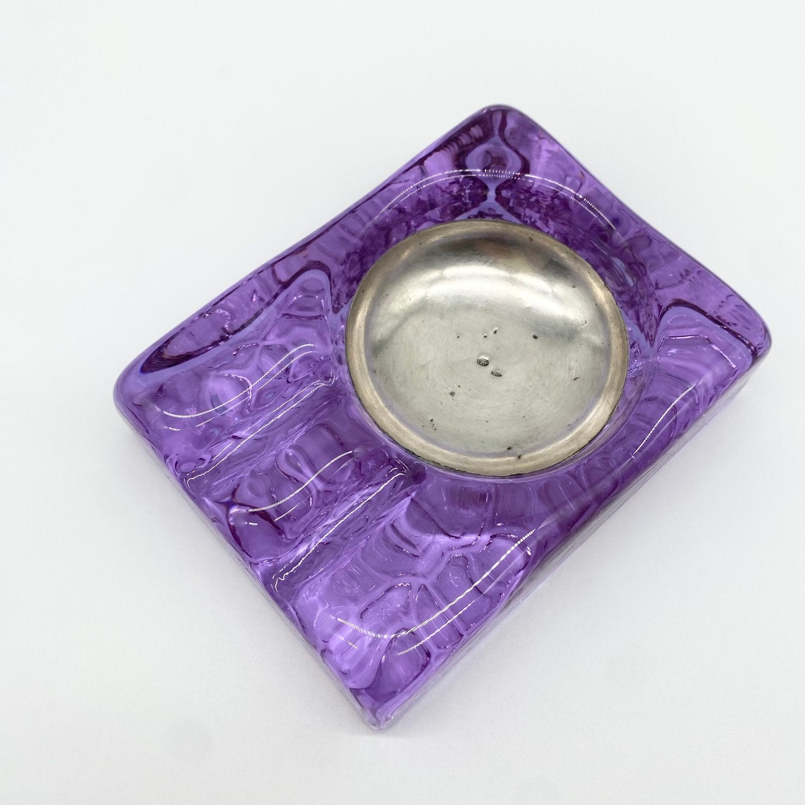 CENDRIER "VIOLET MURANO & SILVER", 1970s