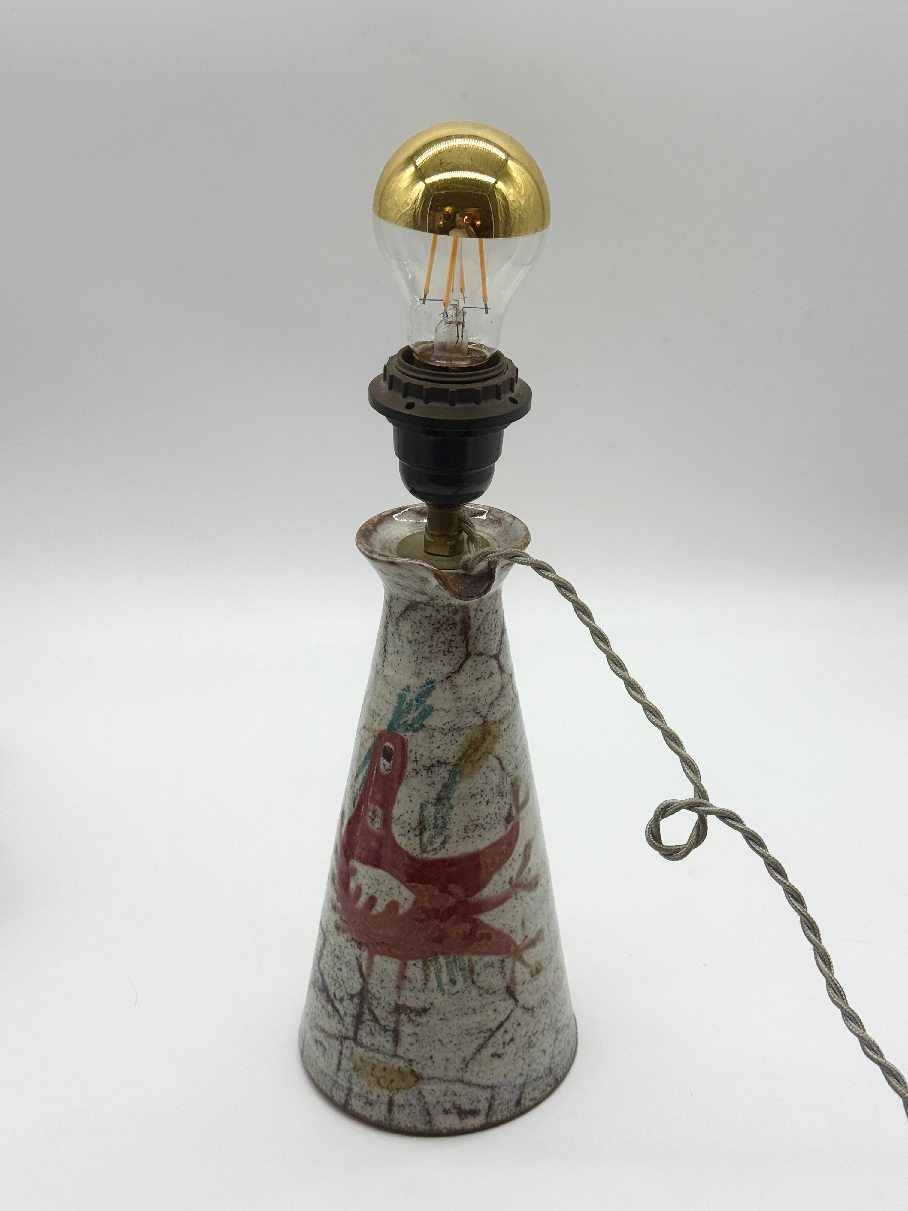 PICHET EN CÉRAMIQUE MONTÉ EN LAMPE — GUSTAVE REYNAUD, 1950s