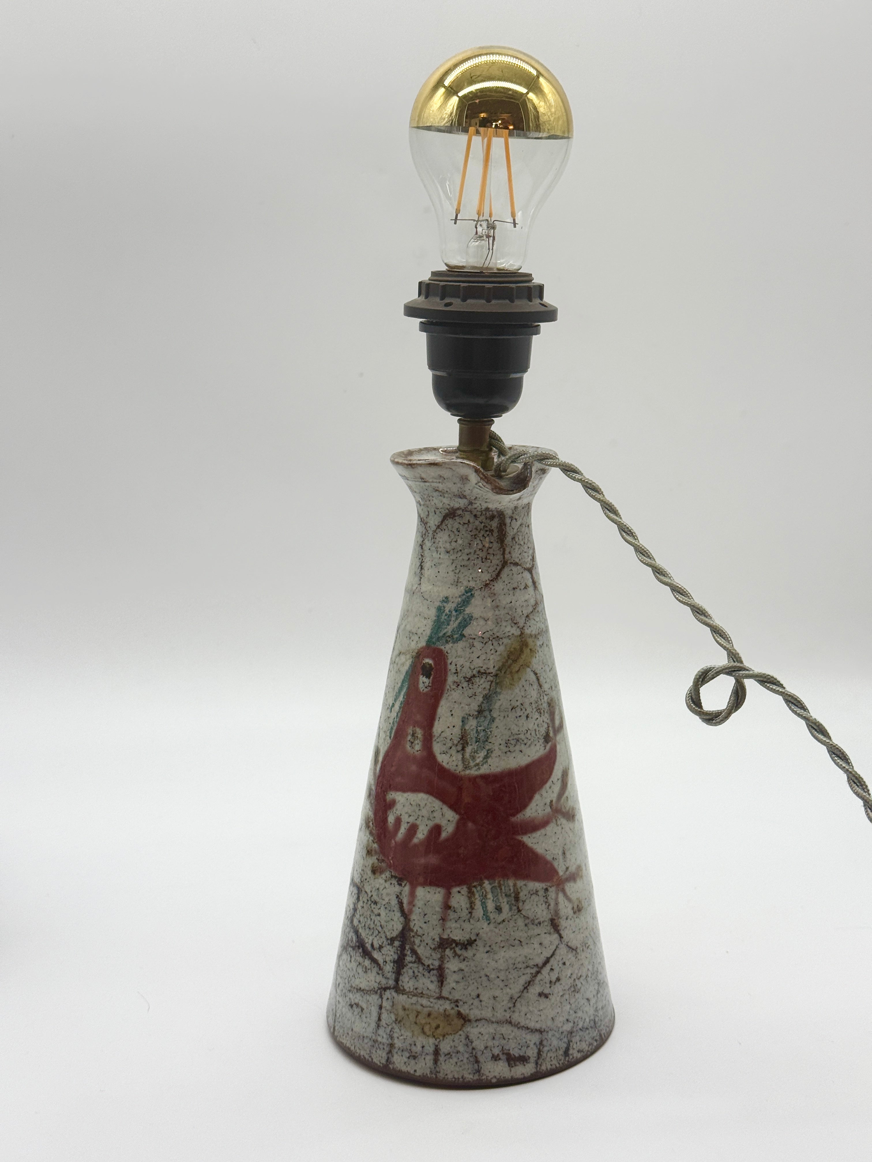 PICHET EN CÉRAMIQUE MONTÉ EN LAMPE — GUSTAVE REYNAUD, 1950s