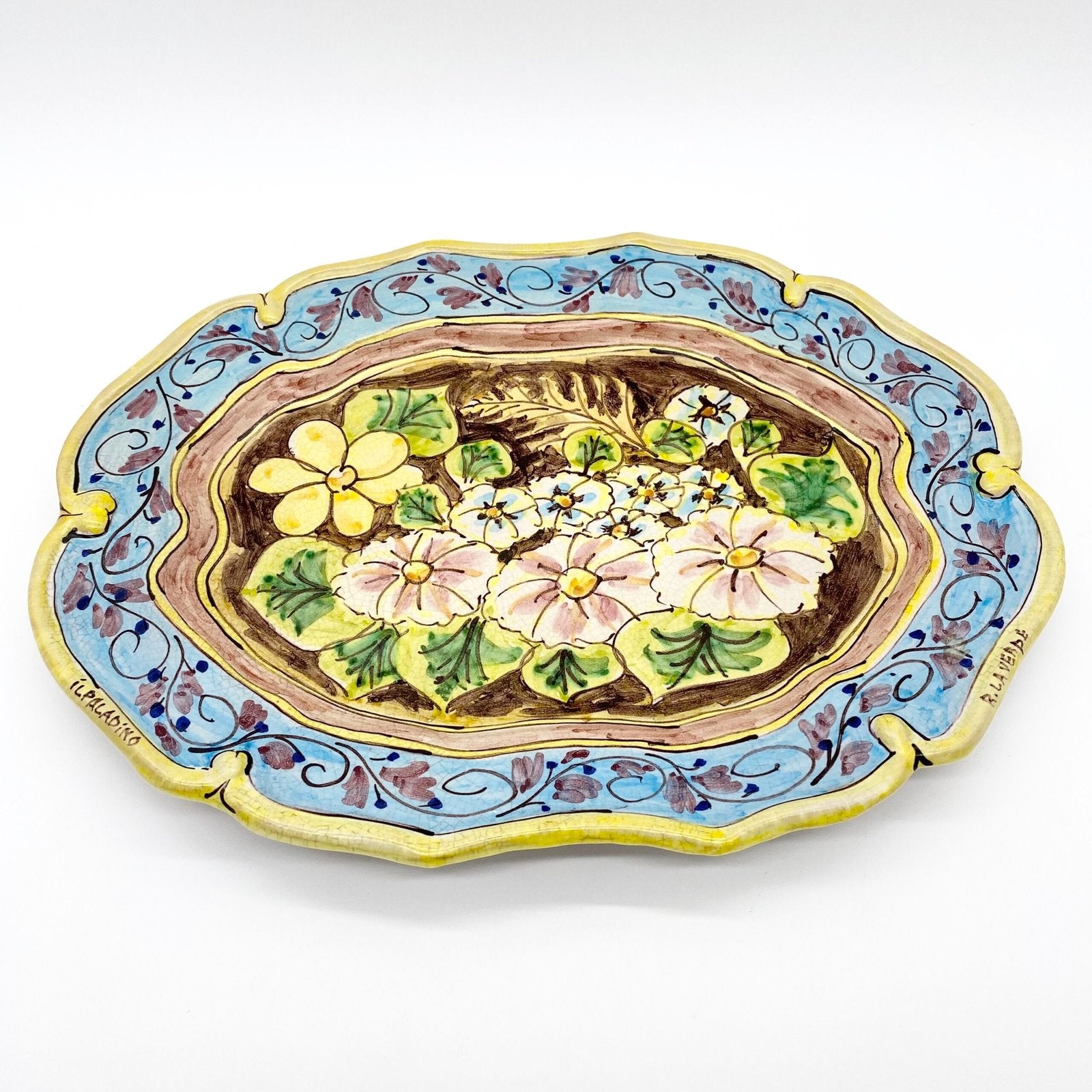 PLAT VINTAGE SICILIEN A FLEURS "ROSSANO LAVERDE", 1970s