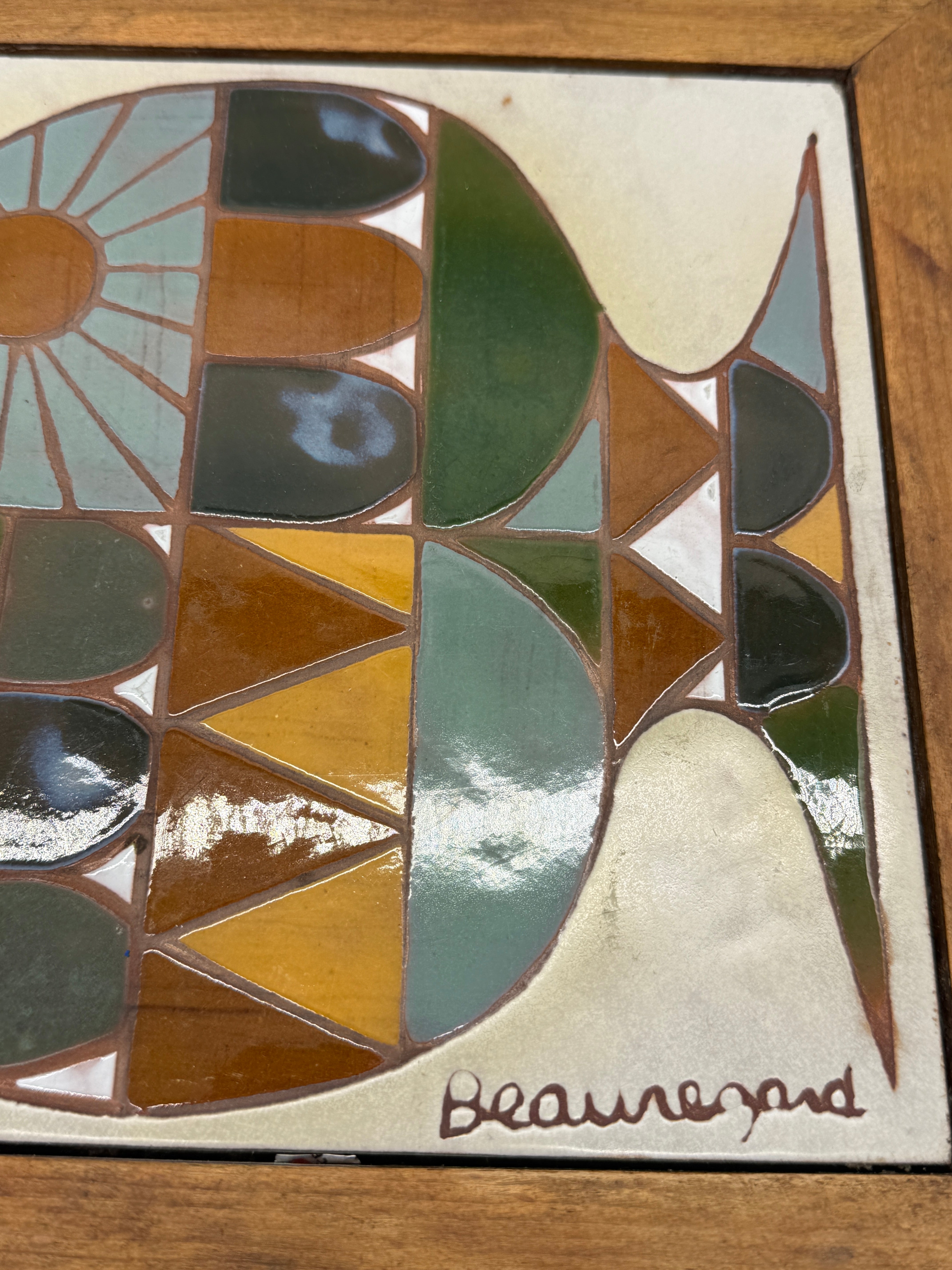 CÉRAMIQUE MURALE « POISSON » SIGNÉE BEAUREGARD, 1960s