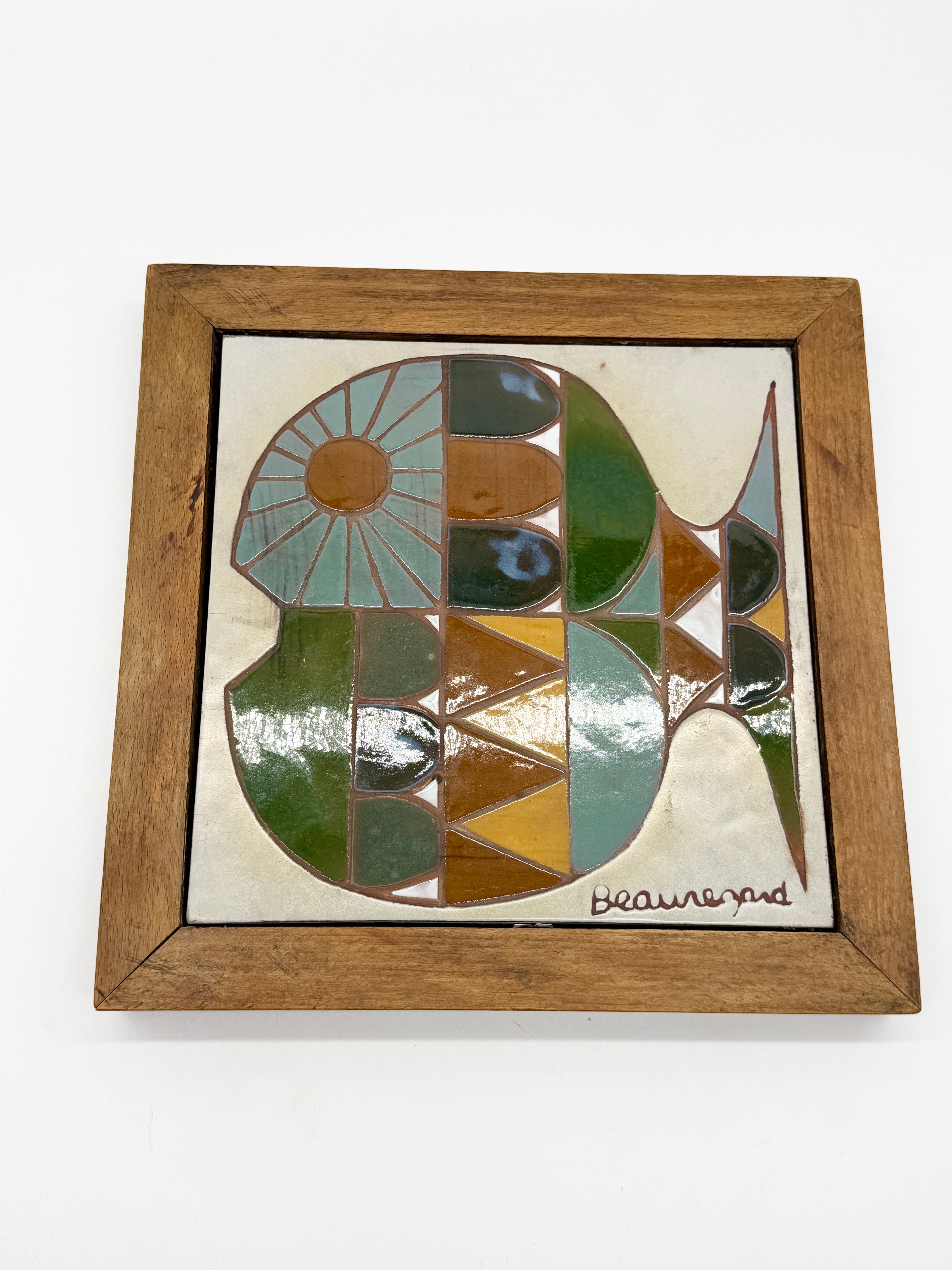 CÉRAMIQUE MURALE « POISSON » SIGNÉE BEAUREGARD, 1960s