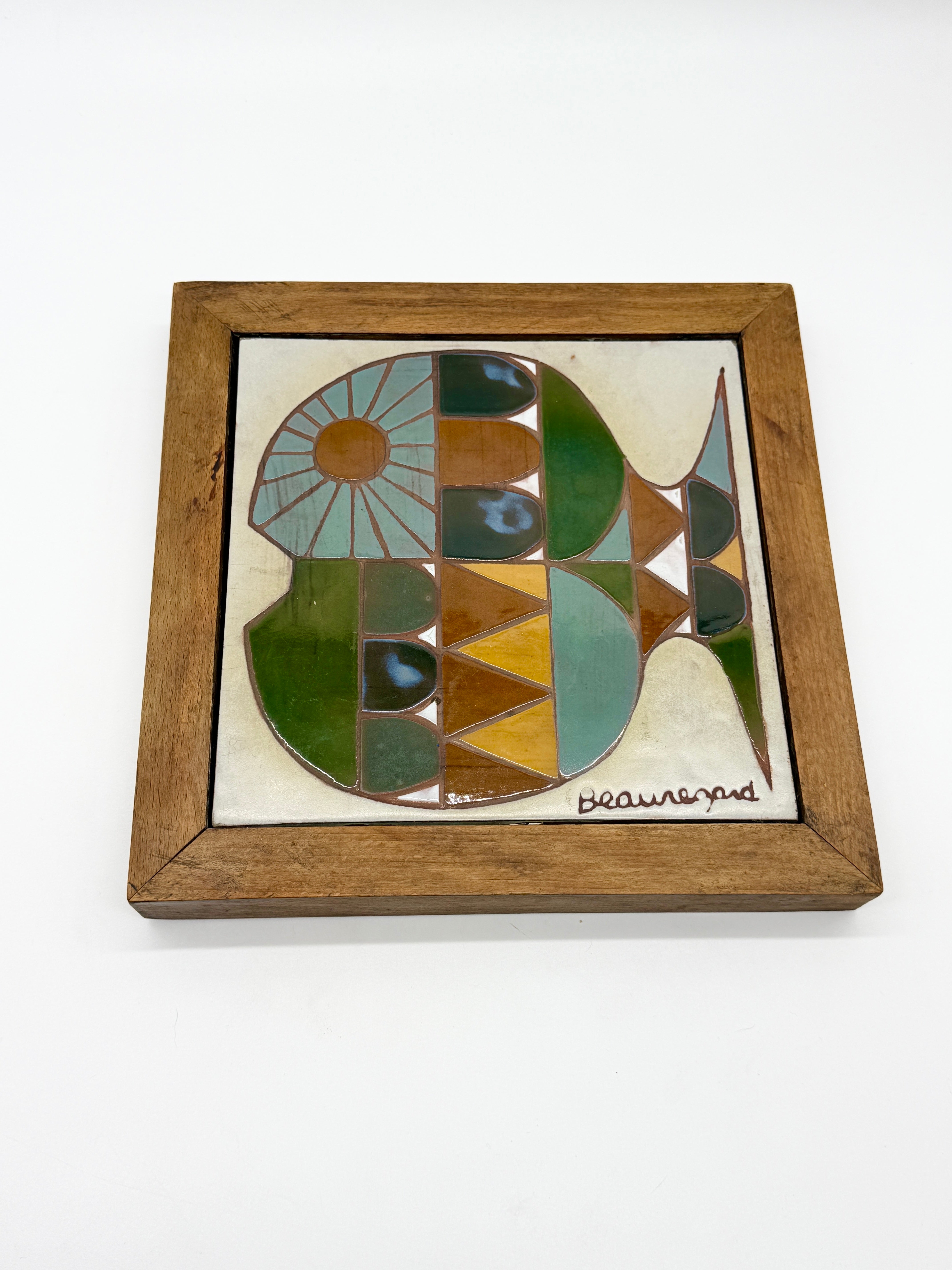 CÉRAMIQUE MURALE « POISSON » SIGNÉE BEAUREGARD, 1960s