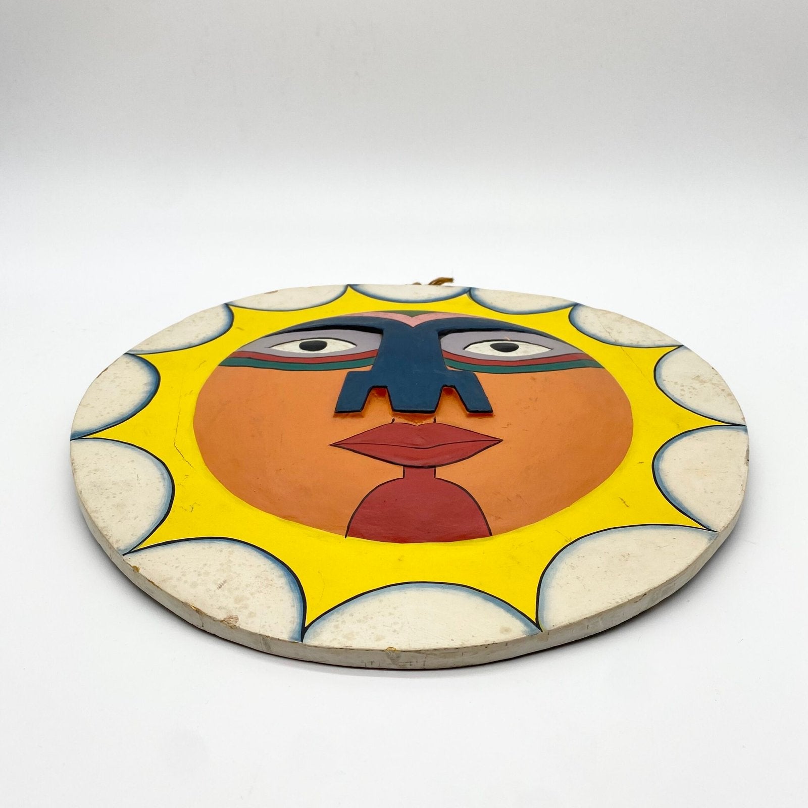 PANNEAU MURAL BOIS — "VISAGE SOLAIRE", 1970s