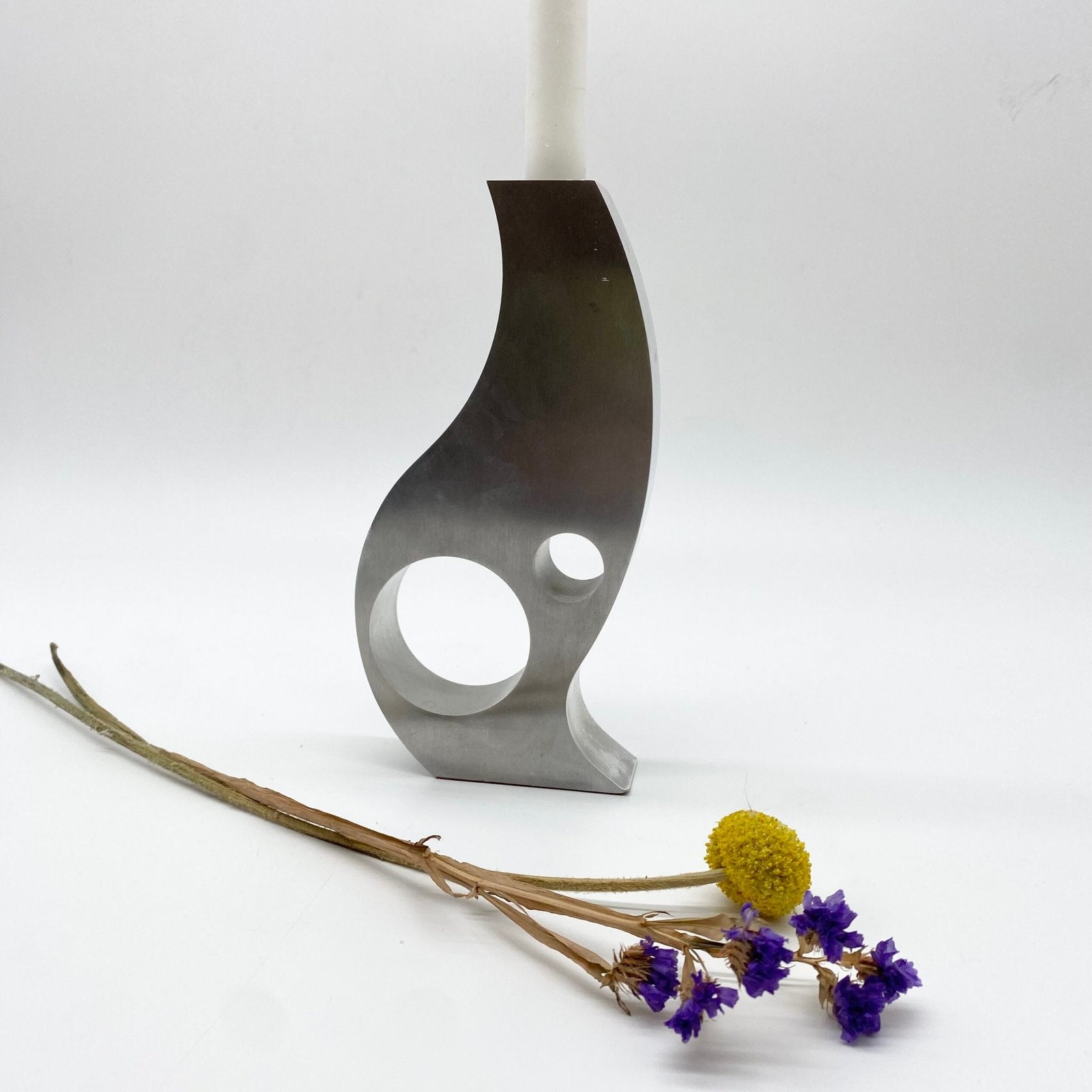 BOUGEOIR / VASE "SPAGE AGE" ALU BROSSÉ, 1970s