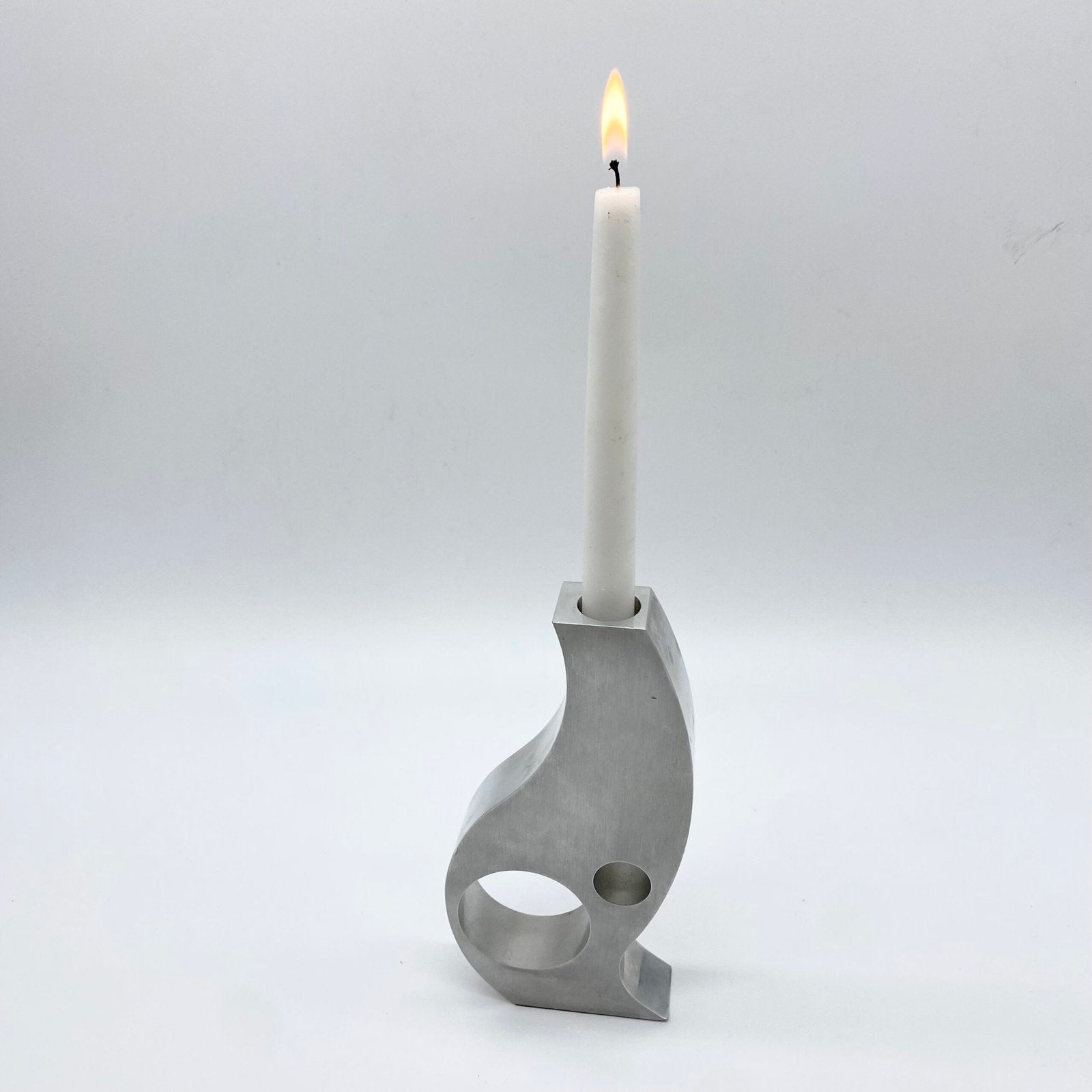 BOUGEOIR / VASE "SPAGE AGE" ALU BROSSÉ, 1970s