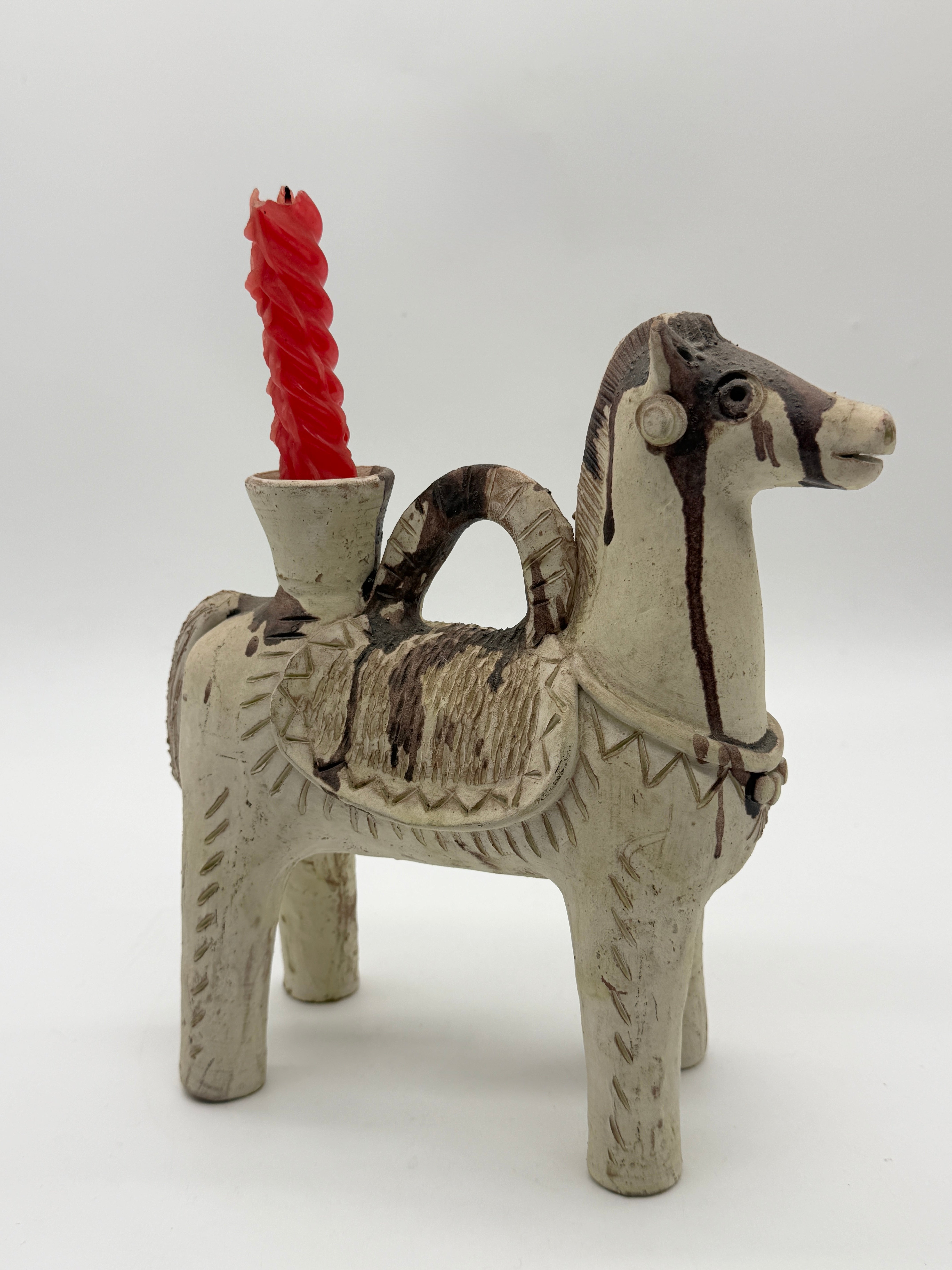 CHEVAL BOUGEOIR EN CÉRAMIQUE ARTISANALE SARDE, 1960s