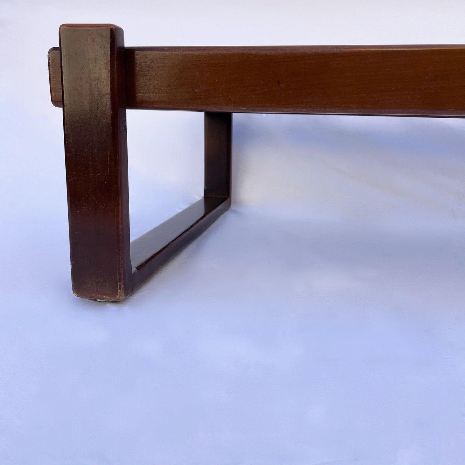 VINTAGE WOOD AND SMOKED GLASS COFFEE TABLE, 1970