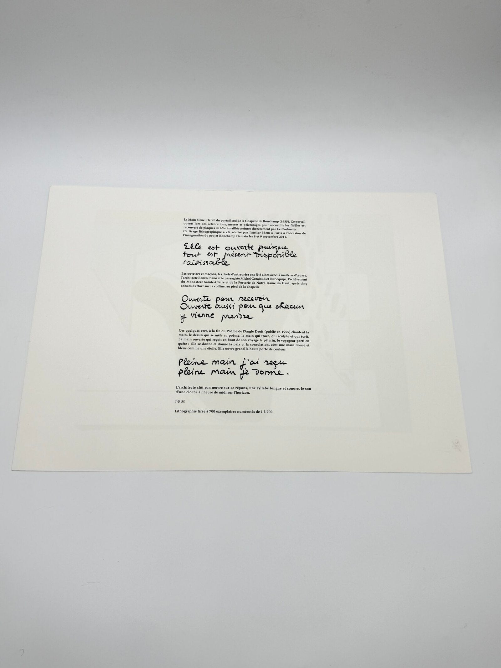 LA MAIN BLEUE — LITHOGRAPHIE D’APRÈS LE CORBUSIER (239/700 IDEM PARIS)