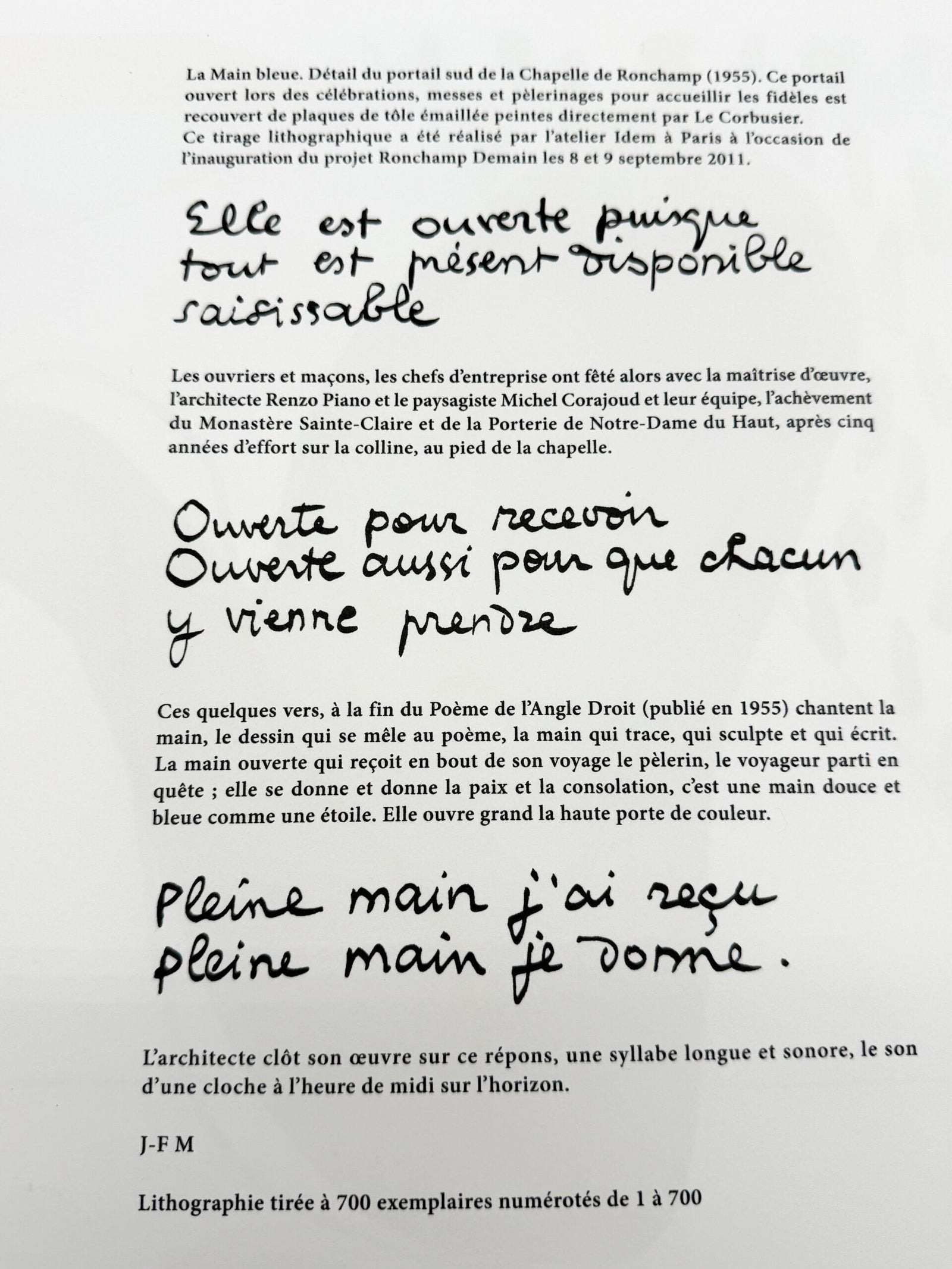 LA MAIN BLEUE — LITHOGRAPHIE D’APRÈS LE CORBUSIER (239/700 IDEM PARIS)