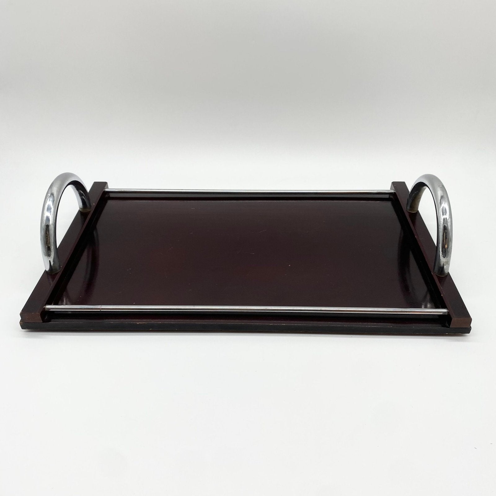GRAND PLATEAU "BOIS LAQUÉ / CHROME" — 1970s