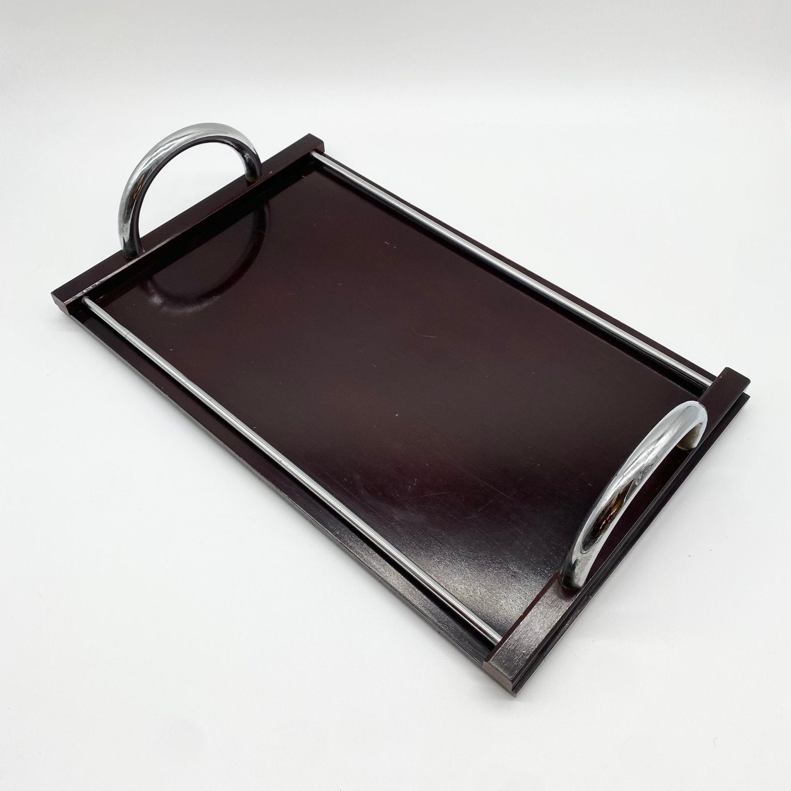 GRAND PLATEAU "BOIS LAQUÉ / CHROME" — 1970s