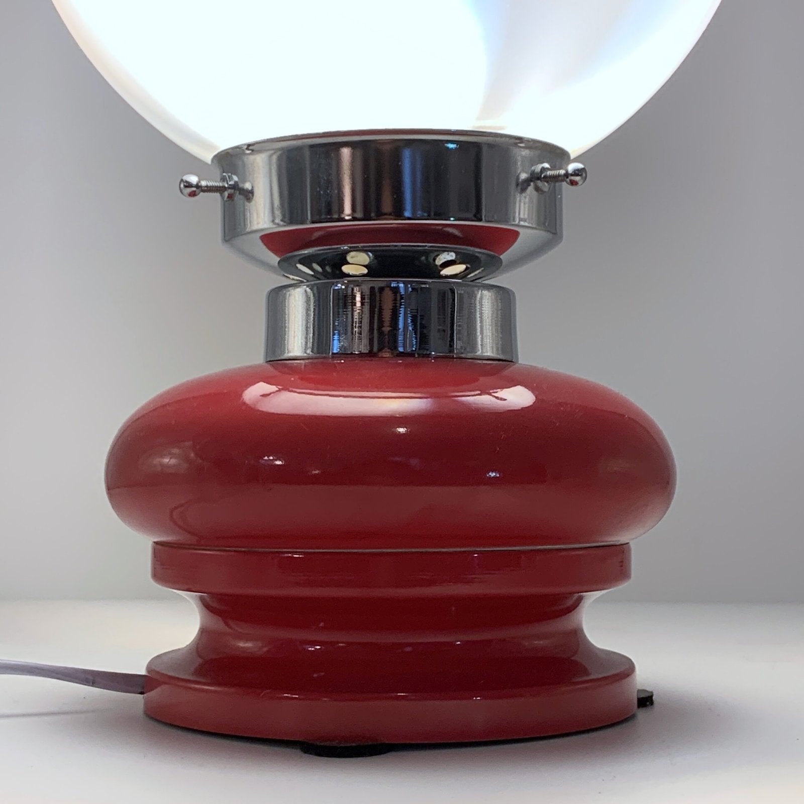 LAMPE DE TABLE ROUGE, CHROME & VERRE DE MURANO, 1970s