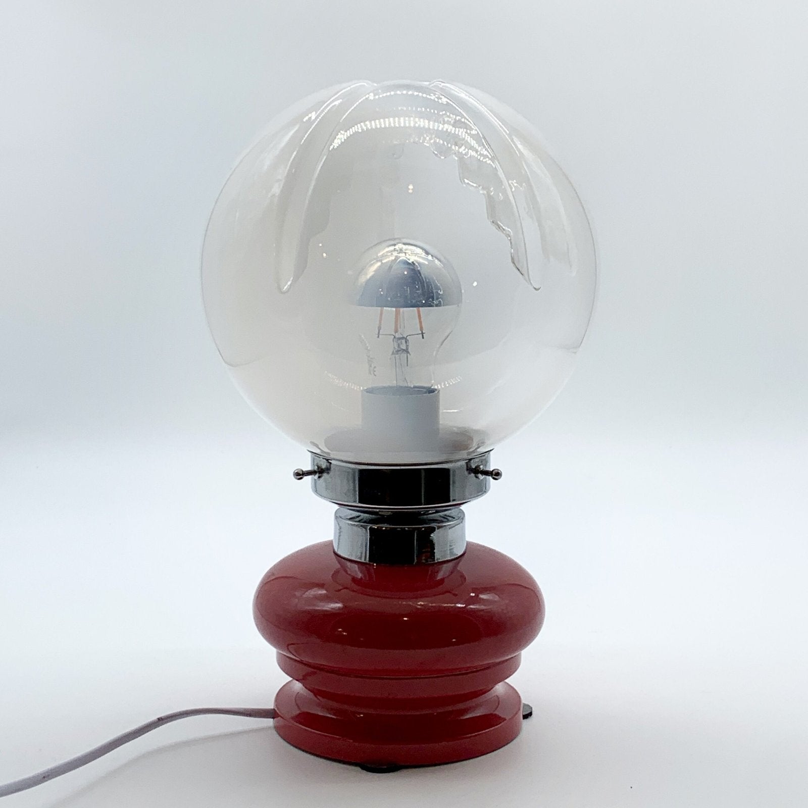 LAMPE DE TABLE ROUGE, CHROME & VERRE DE MURANO, 1970s