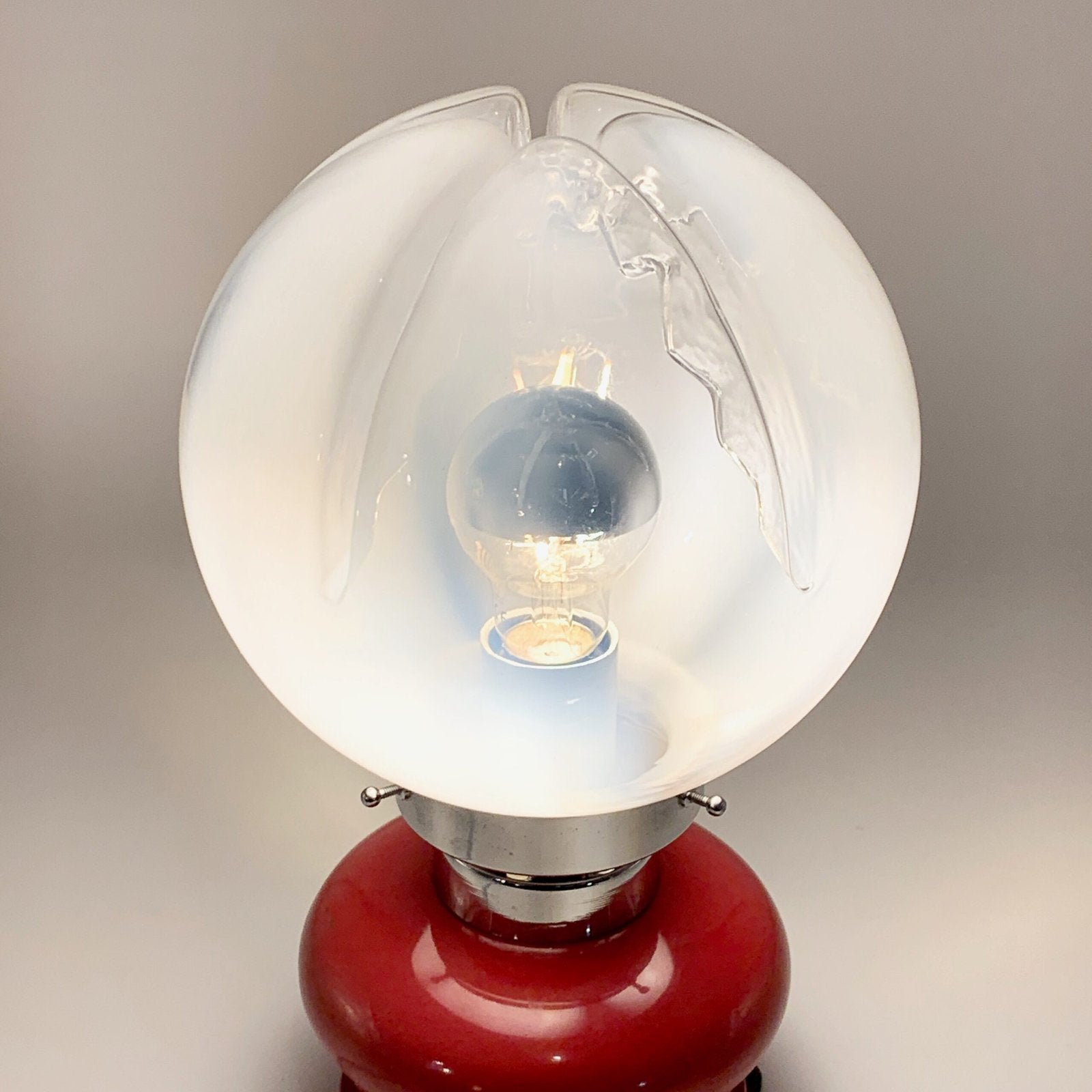 LAMPE DE TABLE ROUGE, CHROME & VERRE DE MURANO, 1970s