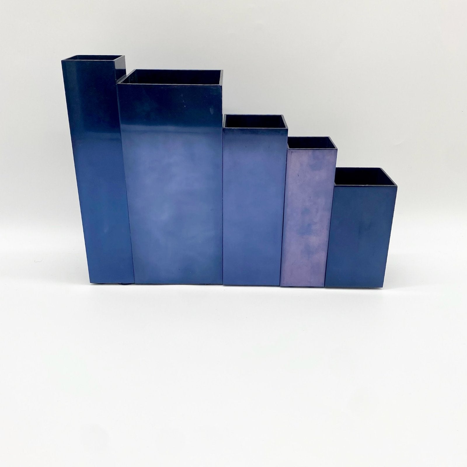 VASES MODULAIRES EN MÉTAL – BLEU PÉTROLE, 1980s