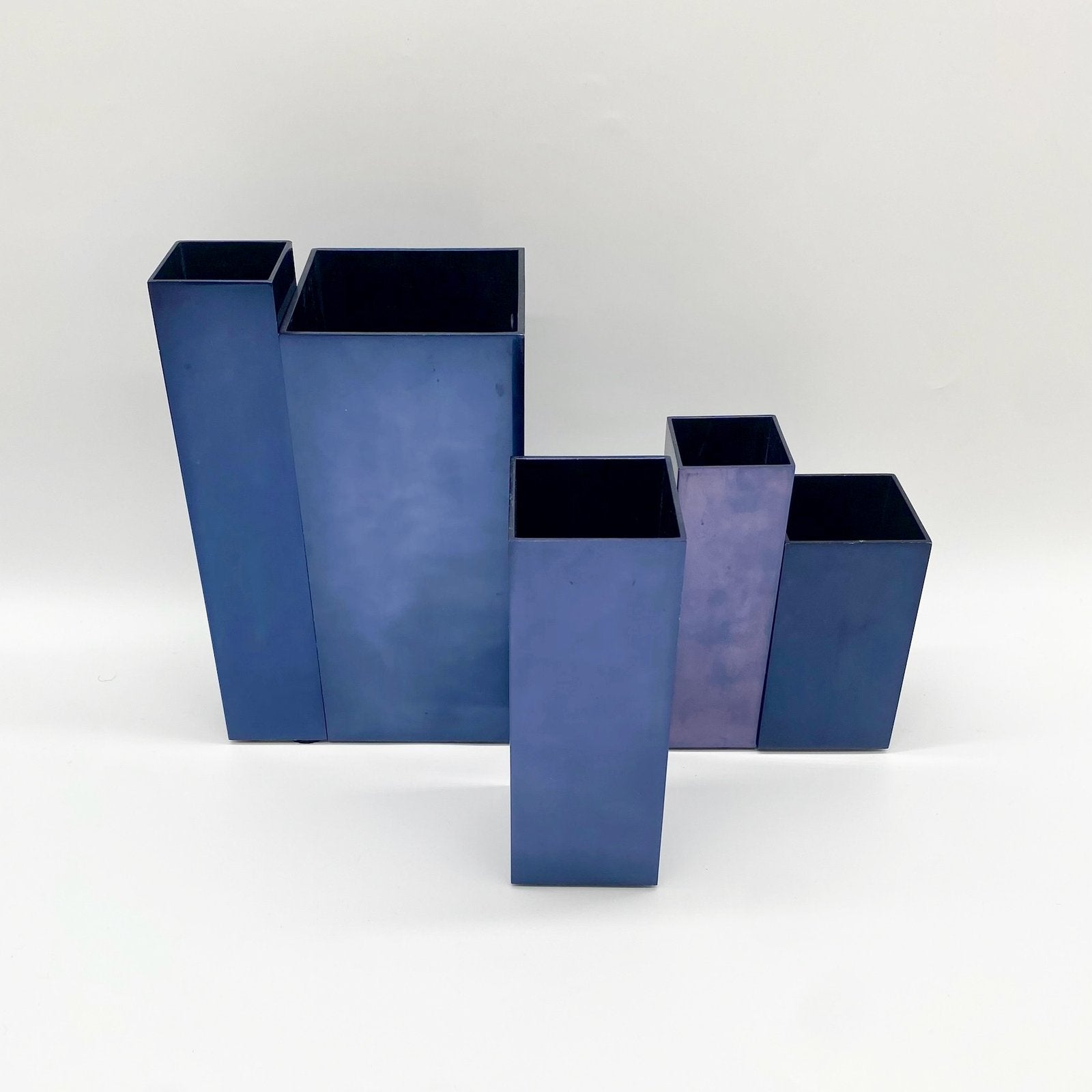 VASES MODULAIRES EN MÉTAL – BLEU PÉTROLE, 1980s