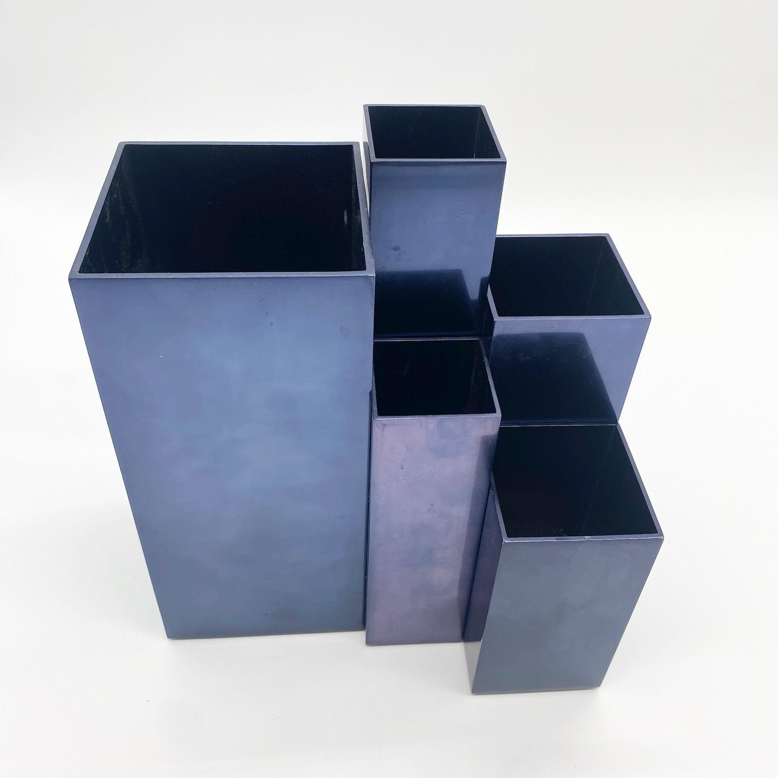 VASES MODULAIRES EN MÉTAL – BLEU PÉTROLE, 1980s