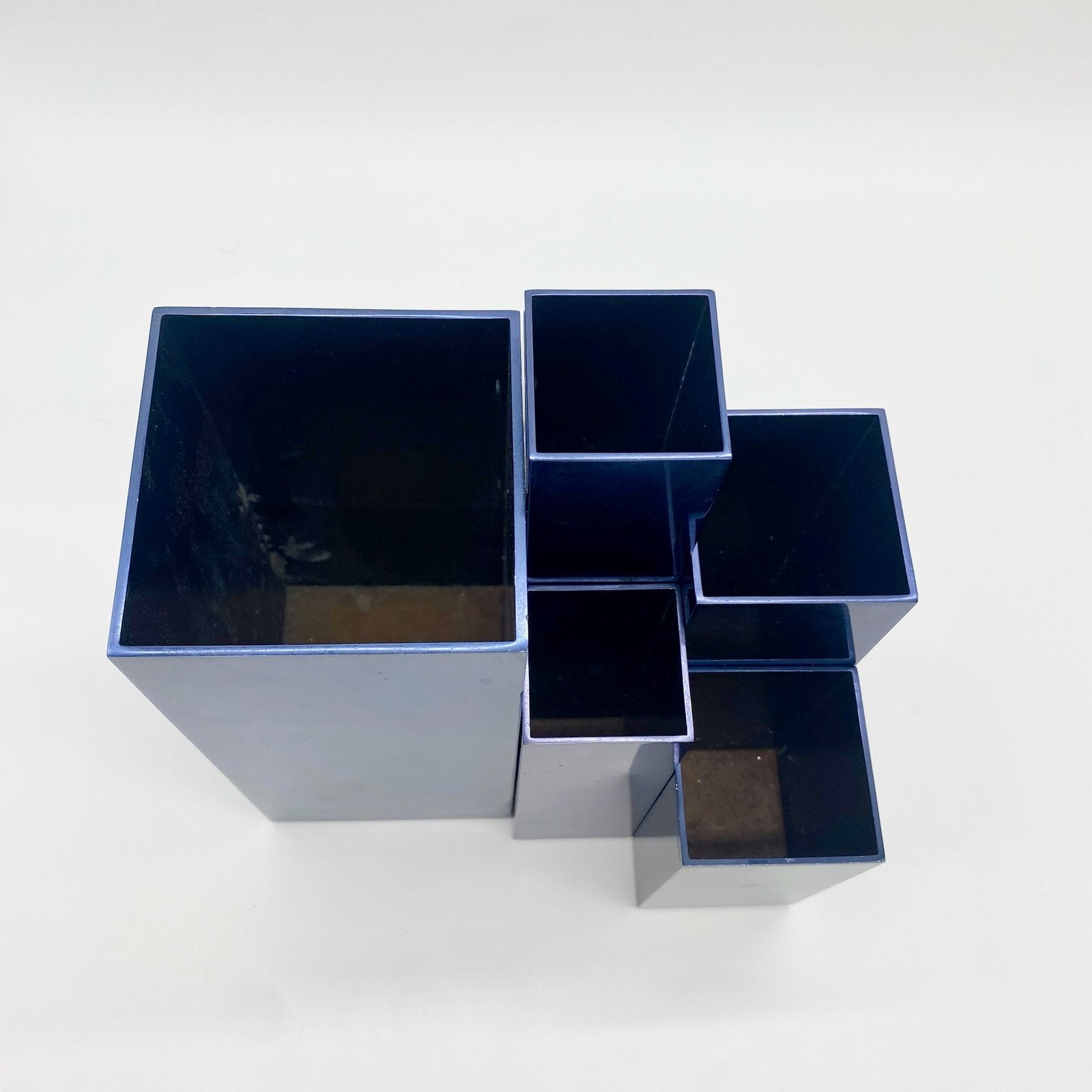 VASES MODULAIRES EN MÉTAL – BLEU PÉTROLE, 1980s