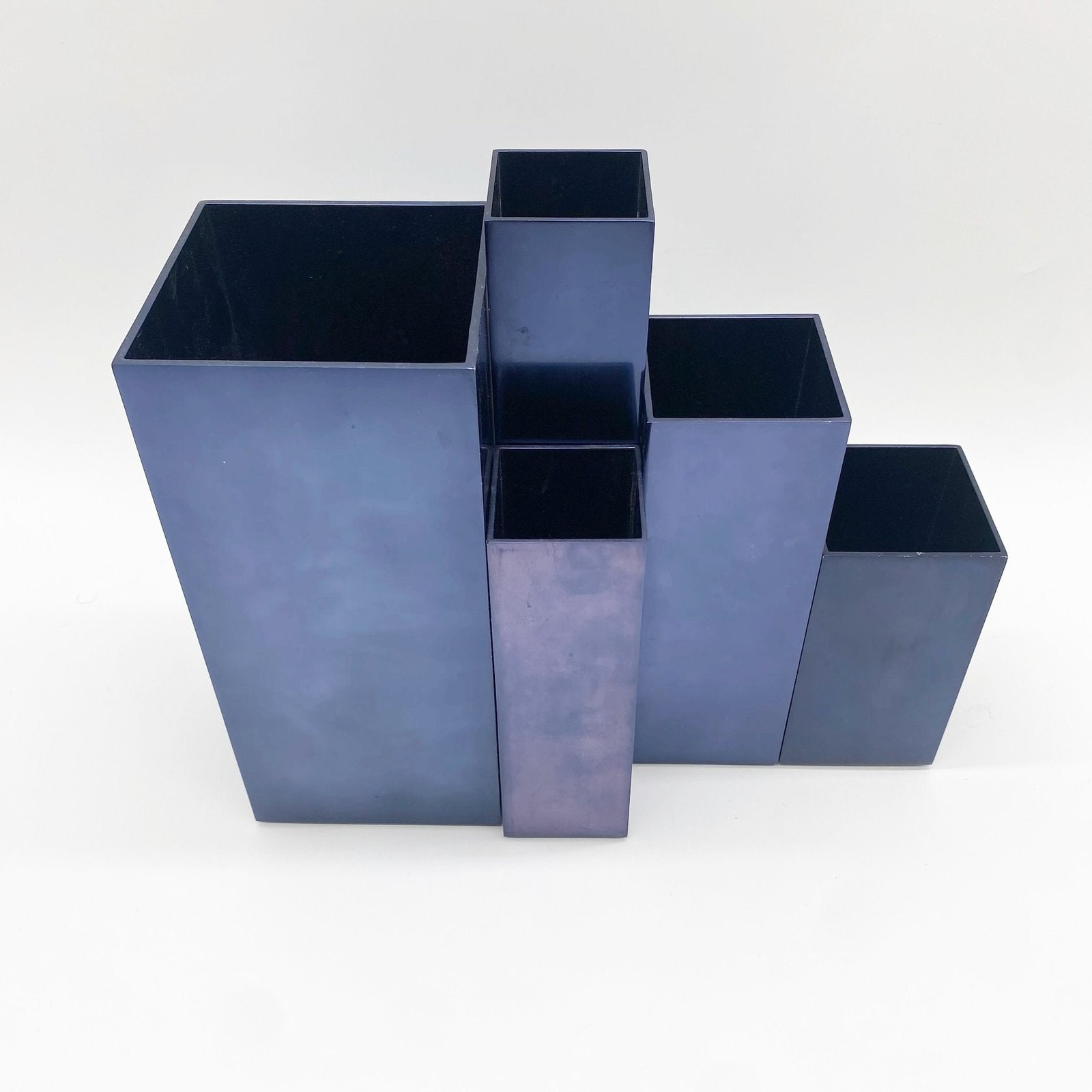VASES MODULAIRES EN MÉTAL – BLEU PÉTROLE, 1980s