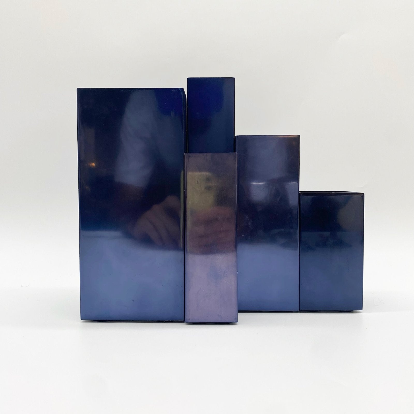 VASES MODULAIRES EN MÉTAL – BLEU PÉTROLE, 1980s