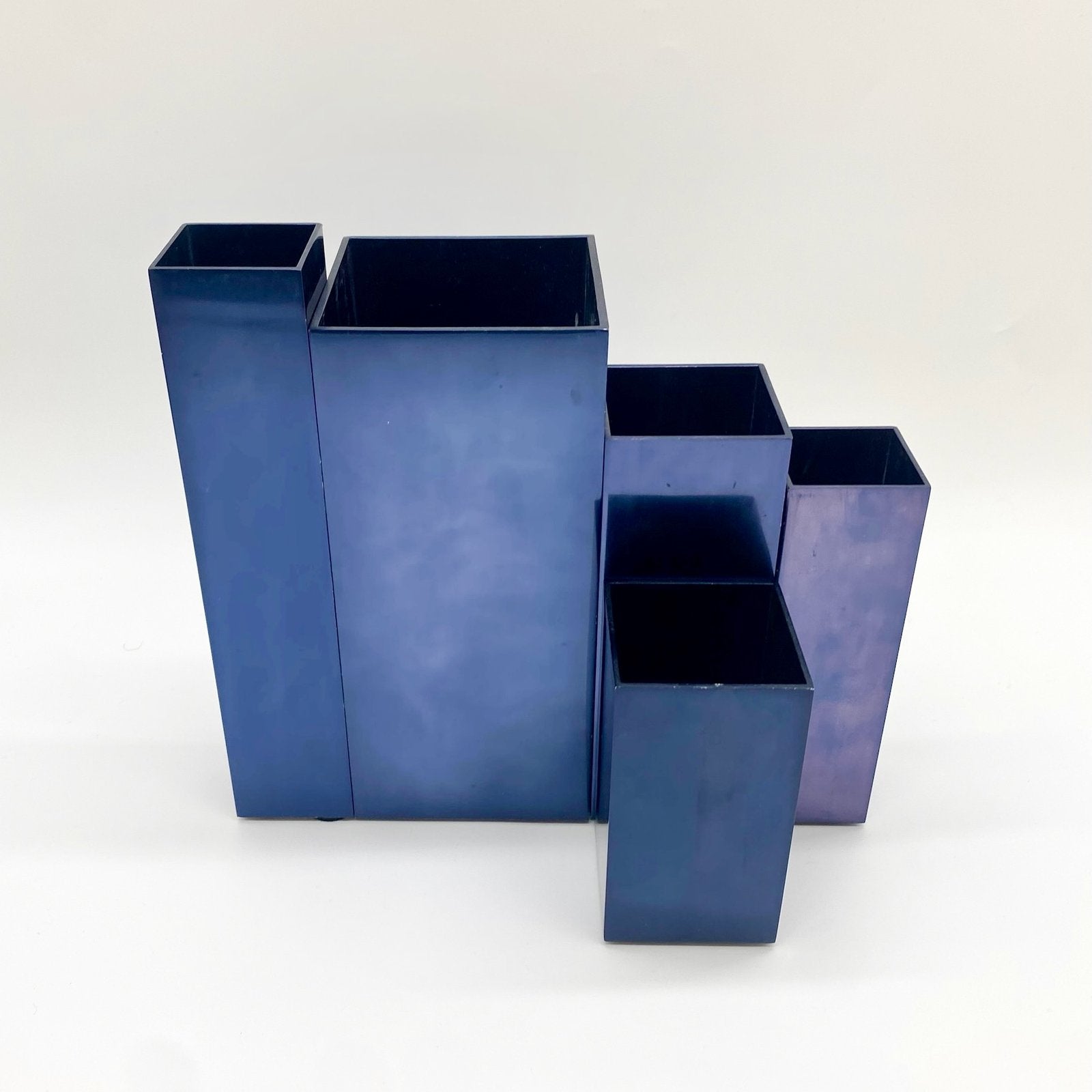 VASES MODULAIRES EN MÉTAL – BLEU PÉTROLE, 1980s