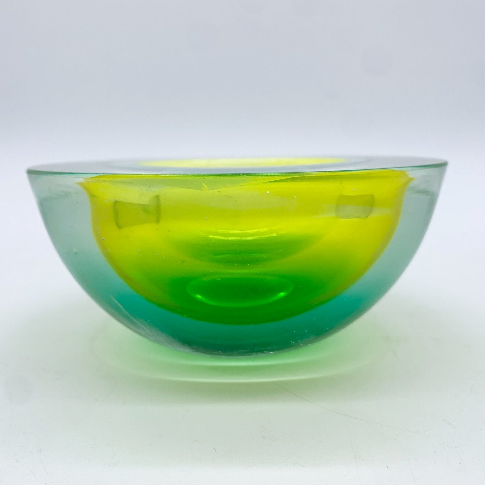 CENDRIER FLAVIO POLI, MURANO, VERT/JAUNE, SEGUSO, 1970
