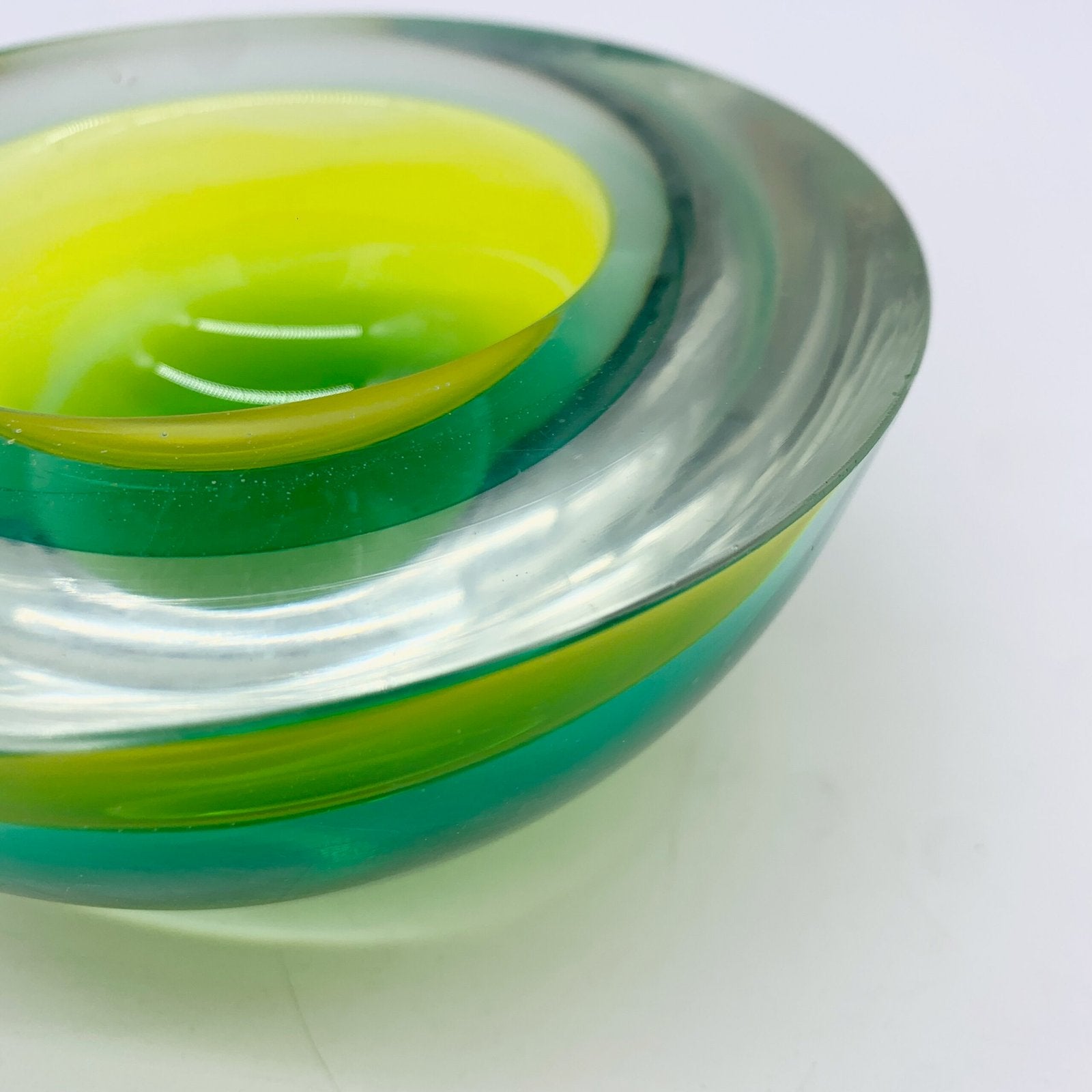 CENDRIER FLAVIO POLI, MURANO, VERT/JAUNE, SEGUSO, 1970