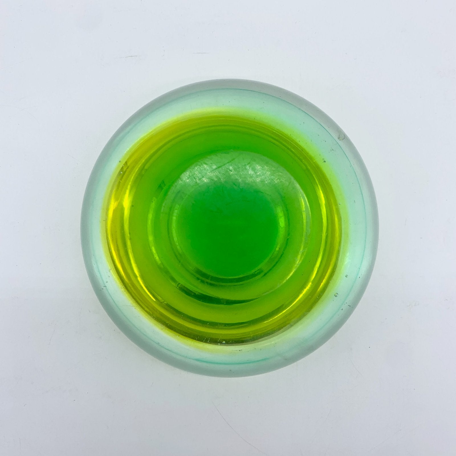 CENDRIER FLAVIO POLI, MURANO, VERT/JAUNE, SEGUSO, 1970