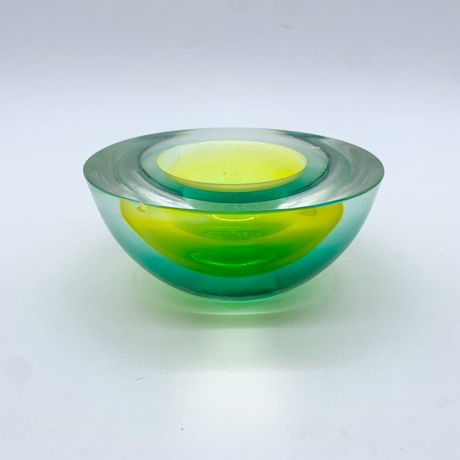 CENDRIER FLAVIO POLI, MURANO, VERT/JAUNE, SEGUSO, 1970
