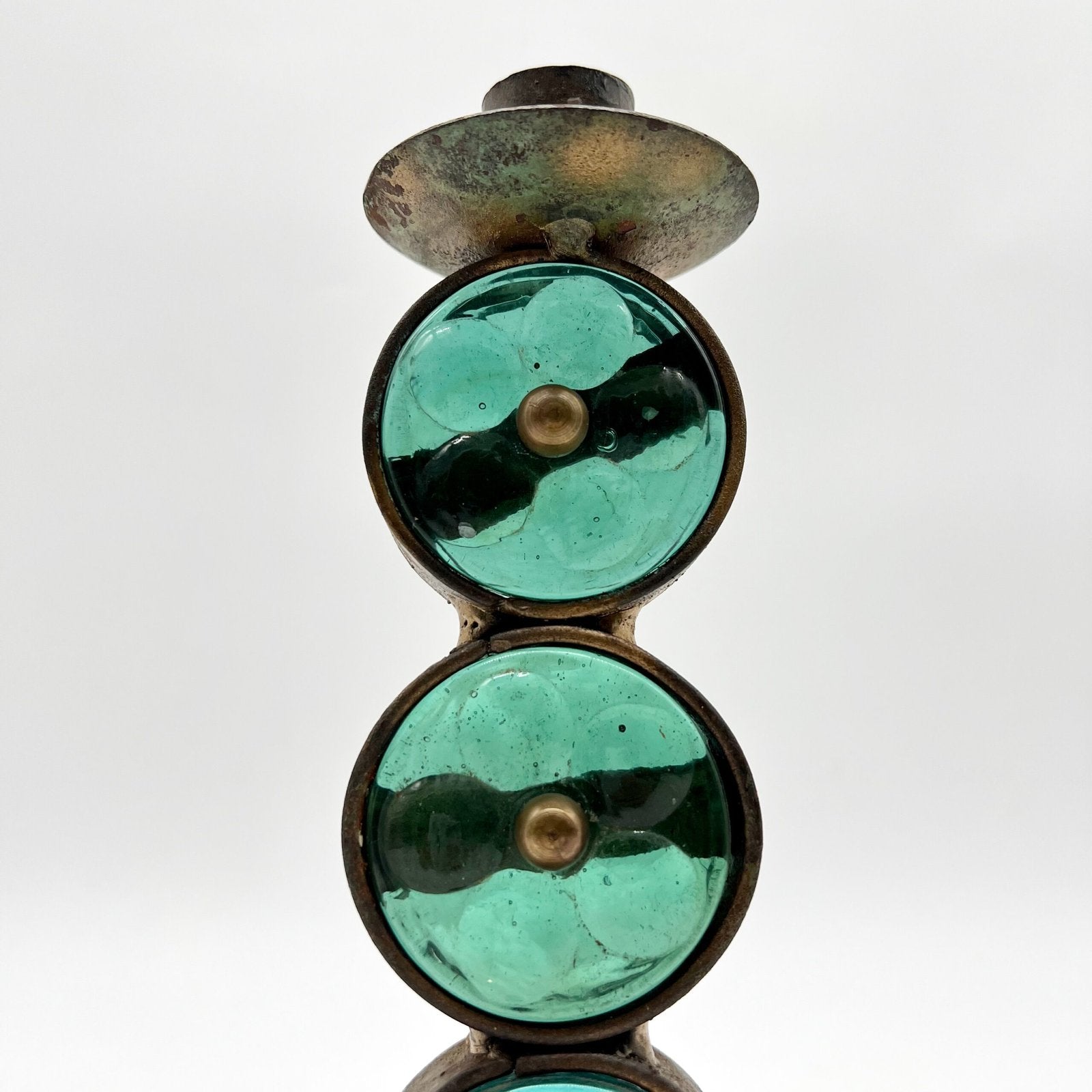 BOUGEOIR EN VERRE ET LAITON GREC, 1950/60