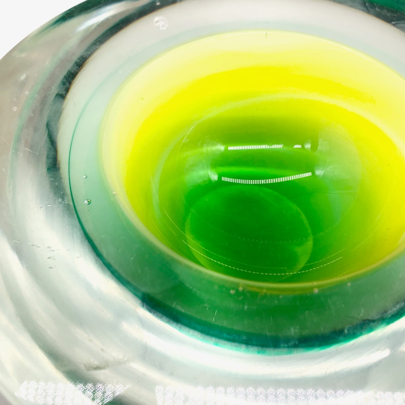 CENDRIER FLAVIO POLI, MURANO, VERT/JAUNE, SEGUSO, 1970