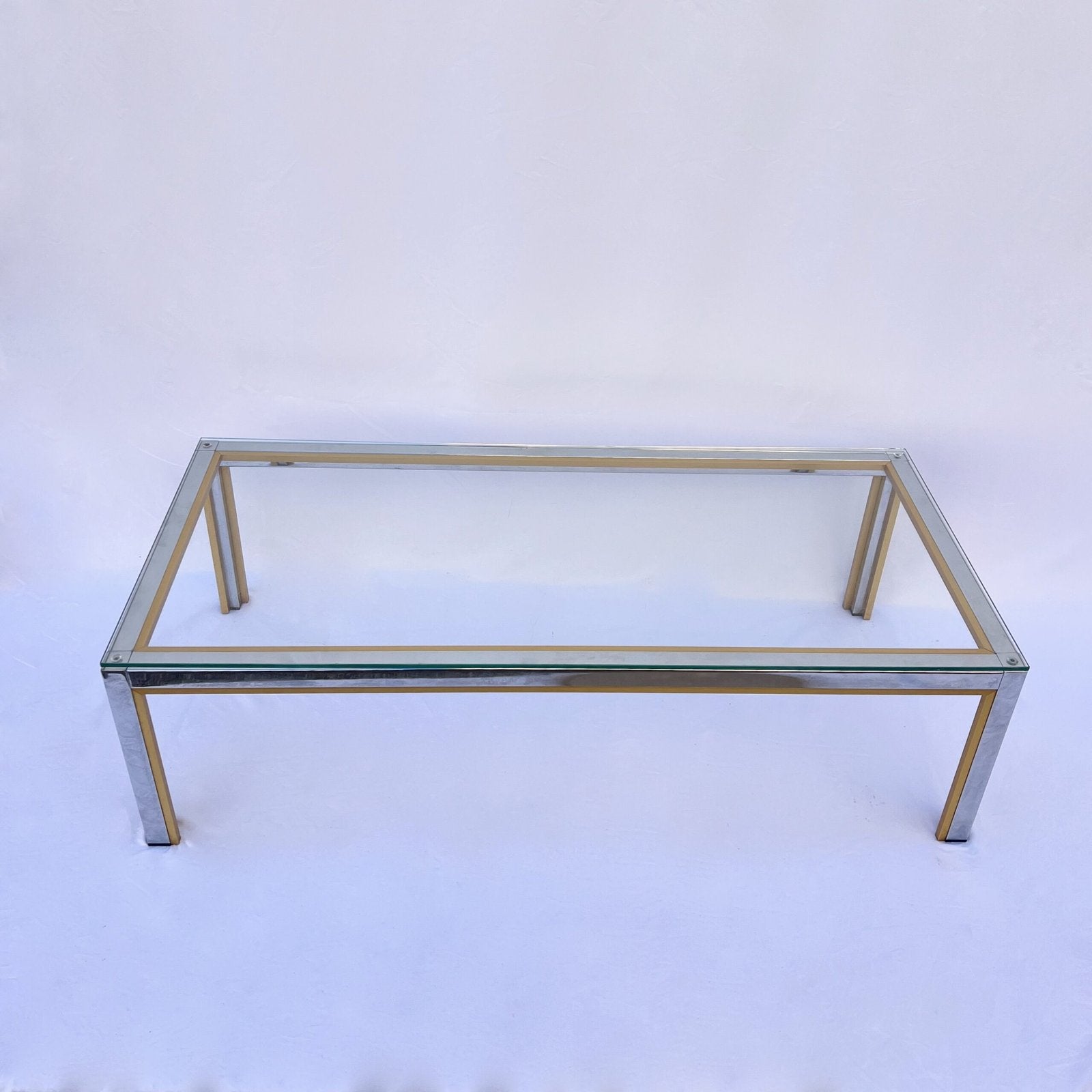 REGENCY CHROME AND GLASS COFFEE TABLE BY RENATO ZEVI, ITALY 1970