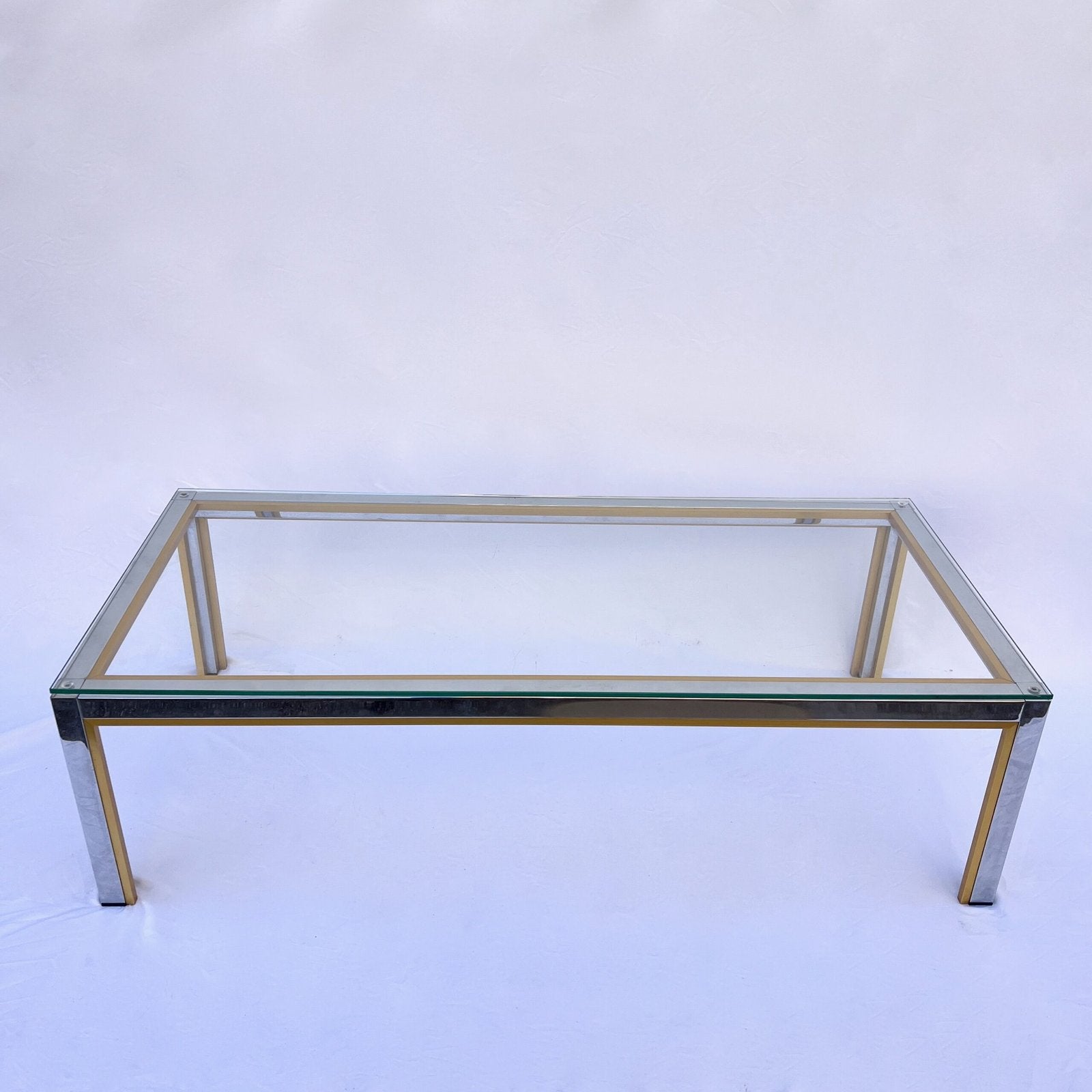 REGENCY CHROME AND GLASS COFFEE TABLE BY RENATO ZEVI, ITALY 1970